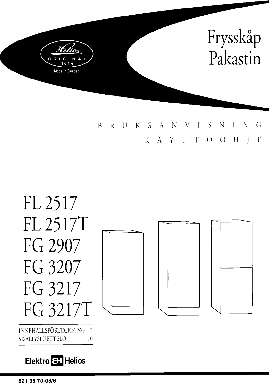 Elektro helios FL2517, FL2517T, FG3217, FG2907, FG3207 User Manual