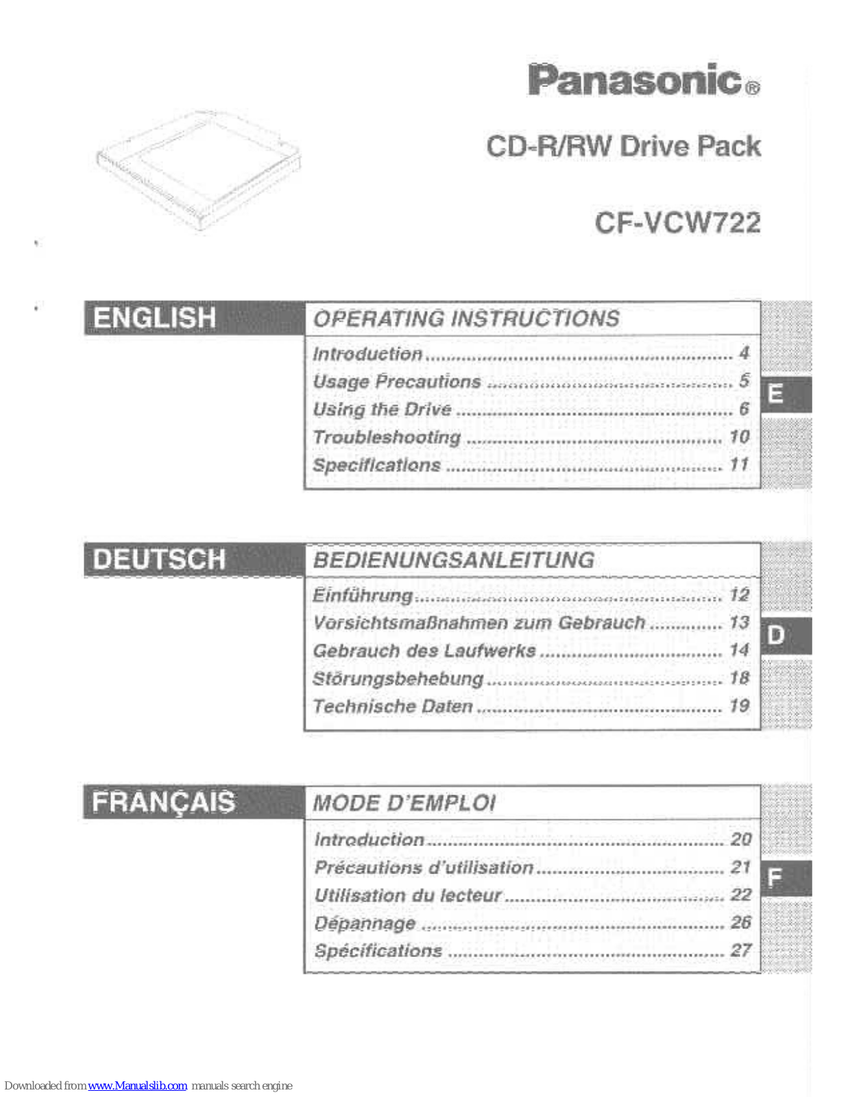 Panasonic CF-VCW722W, CF-VCW722 Operating Instructions Manual