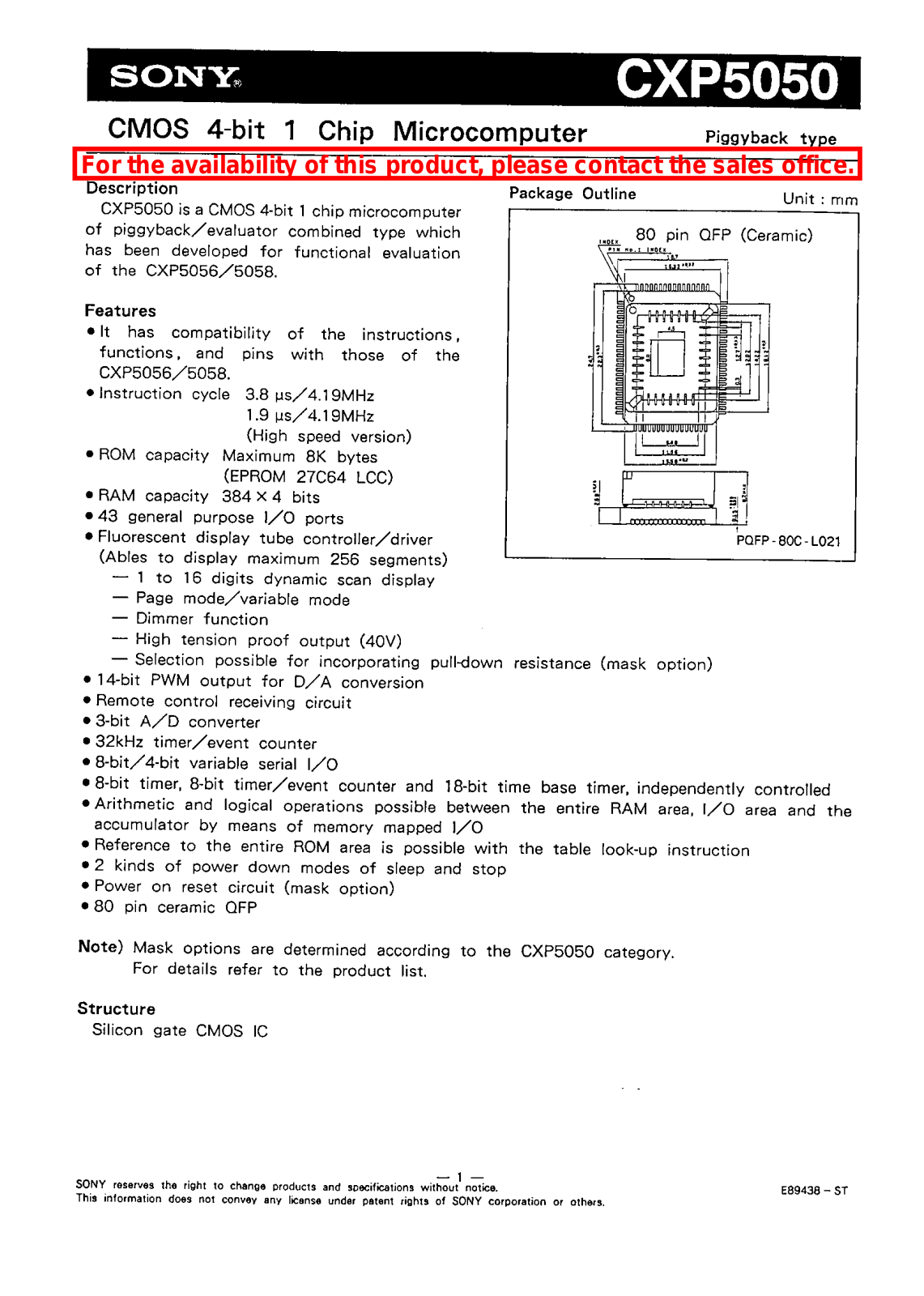 Sony CXP5050 Datasheet