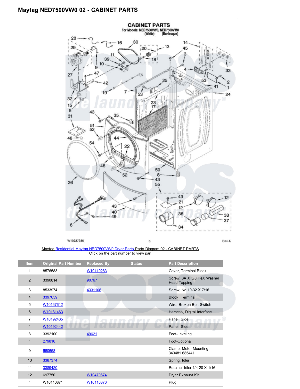 Maytag NED7500VW0 Parts Diagram