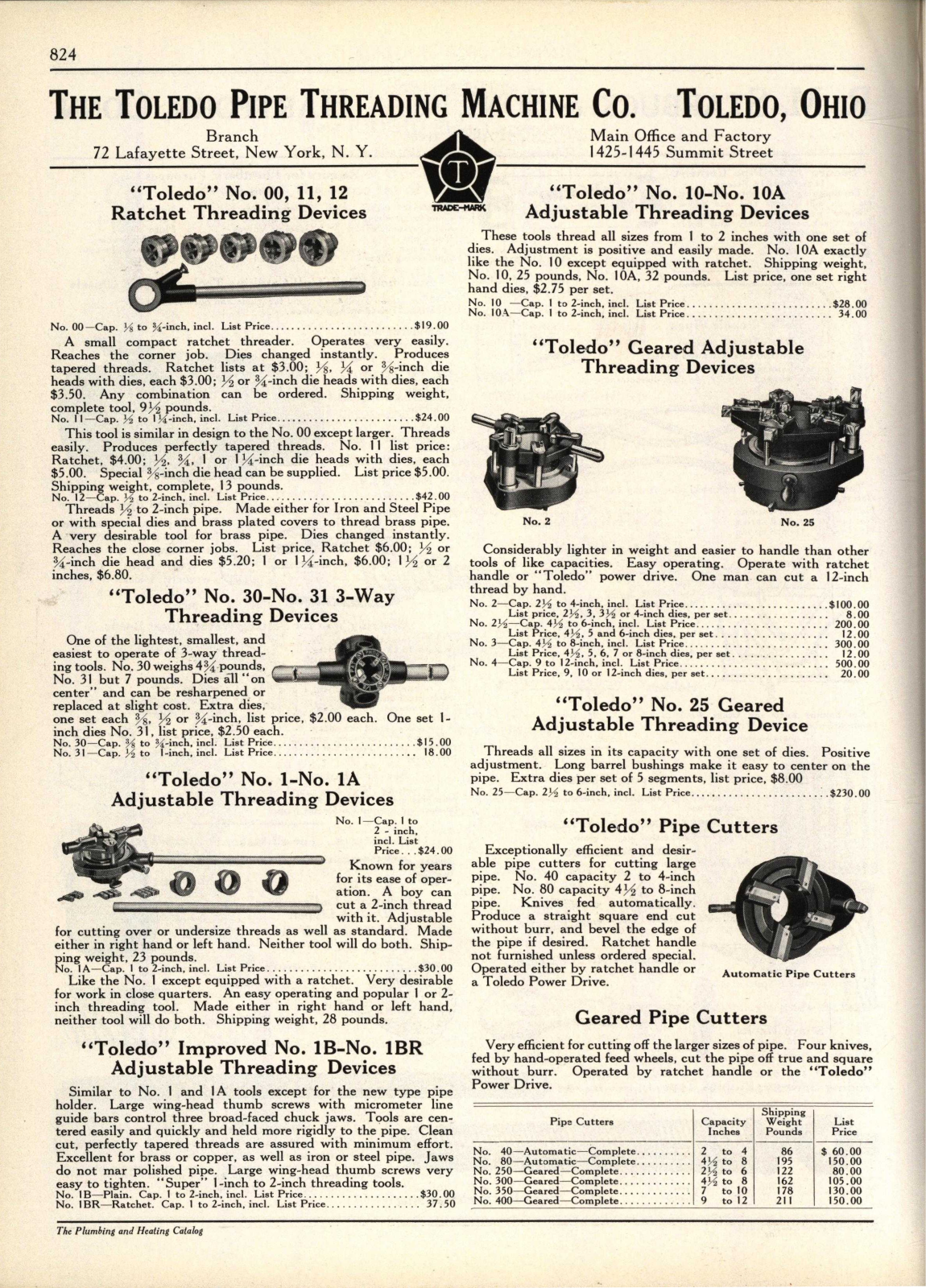Toledo-Beaver Tools Toledo Pipe Threading Machine Co. General Line Catalogs - ManualMachine.com
