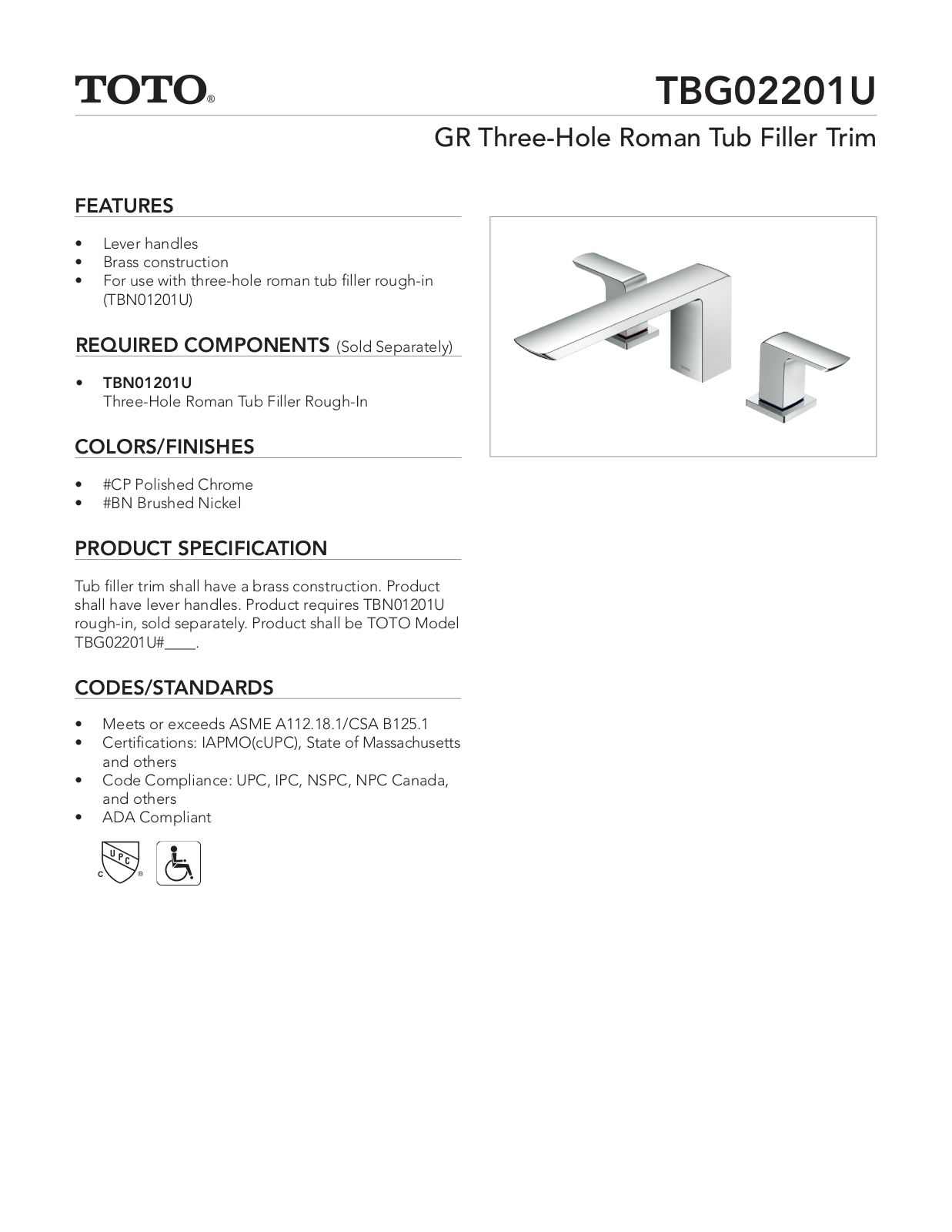TOTO SBSA1874 Specifications - ManualMachine.com