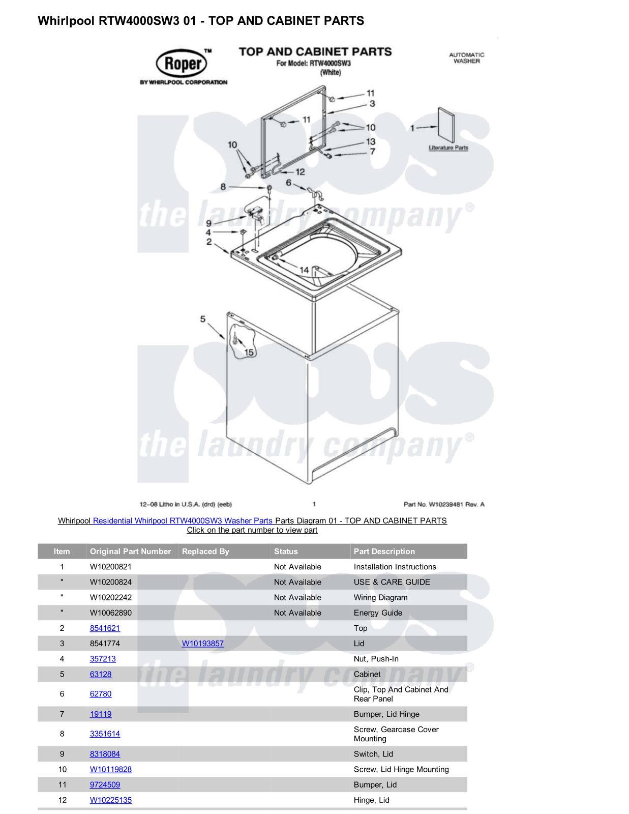 Whirlpool RTW4000SW3 Parts Diagram