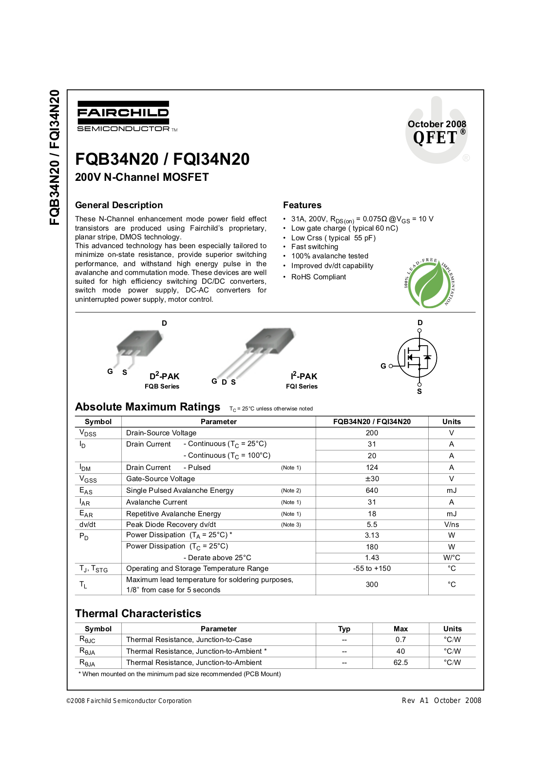 Fairchild FQB34N20, FQI34N20 service manual