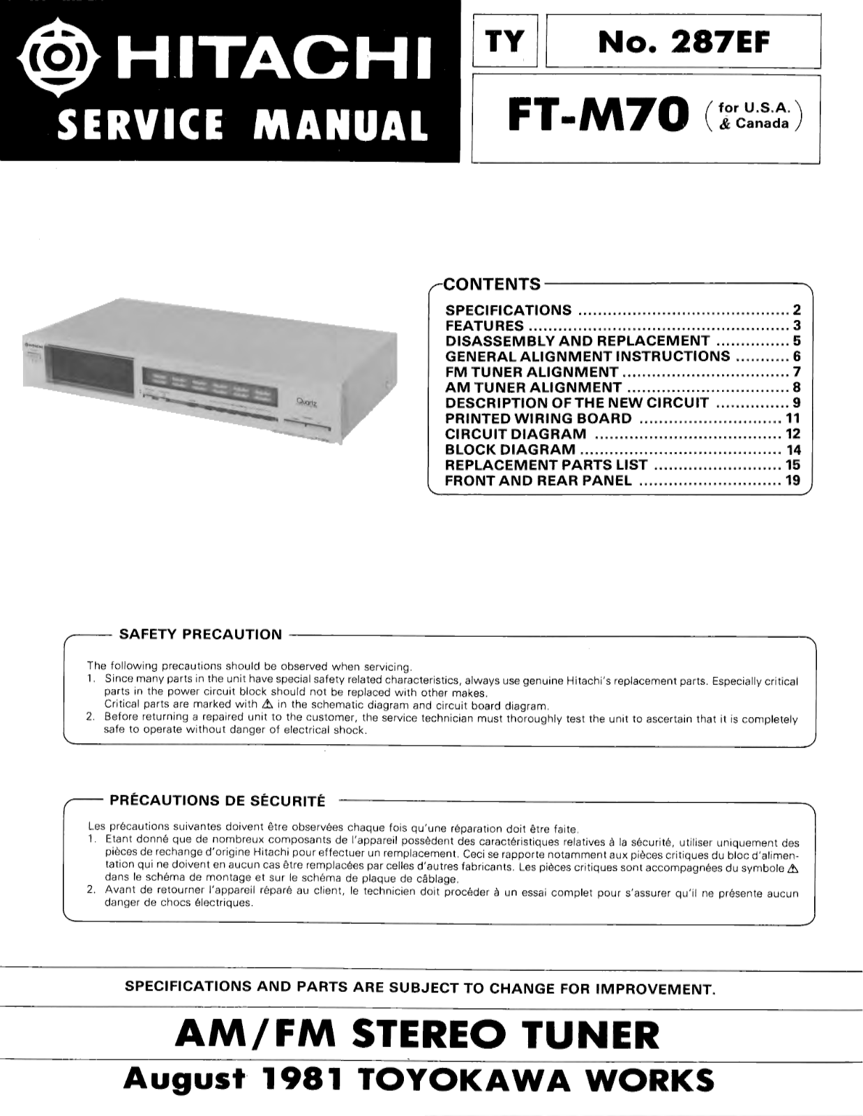 Hitachi FTM-70 Service Manual