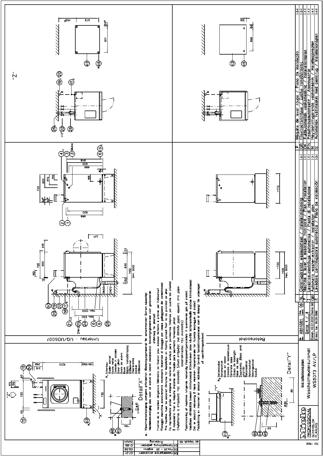 Miele WS 5073 AV, WS 5073 LP Installation diagram