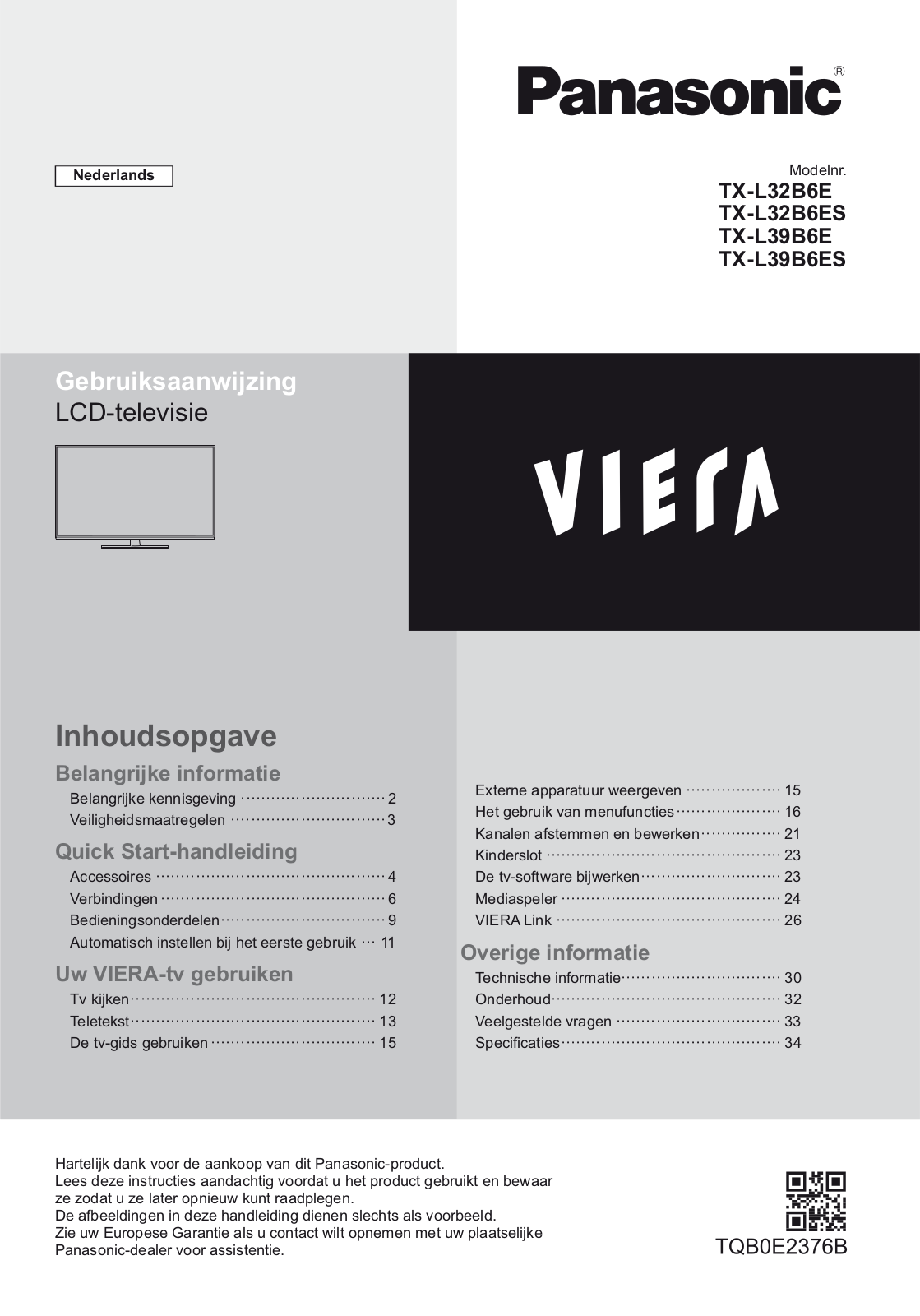 Panasonic TXL32B6ES, TXL39B6ES, TXL39B6E, TXL32B6E User Manual