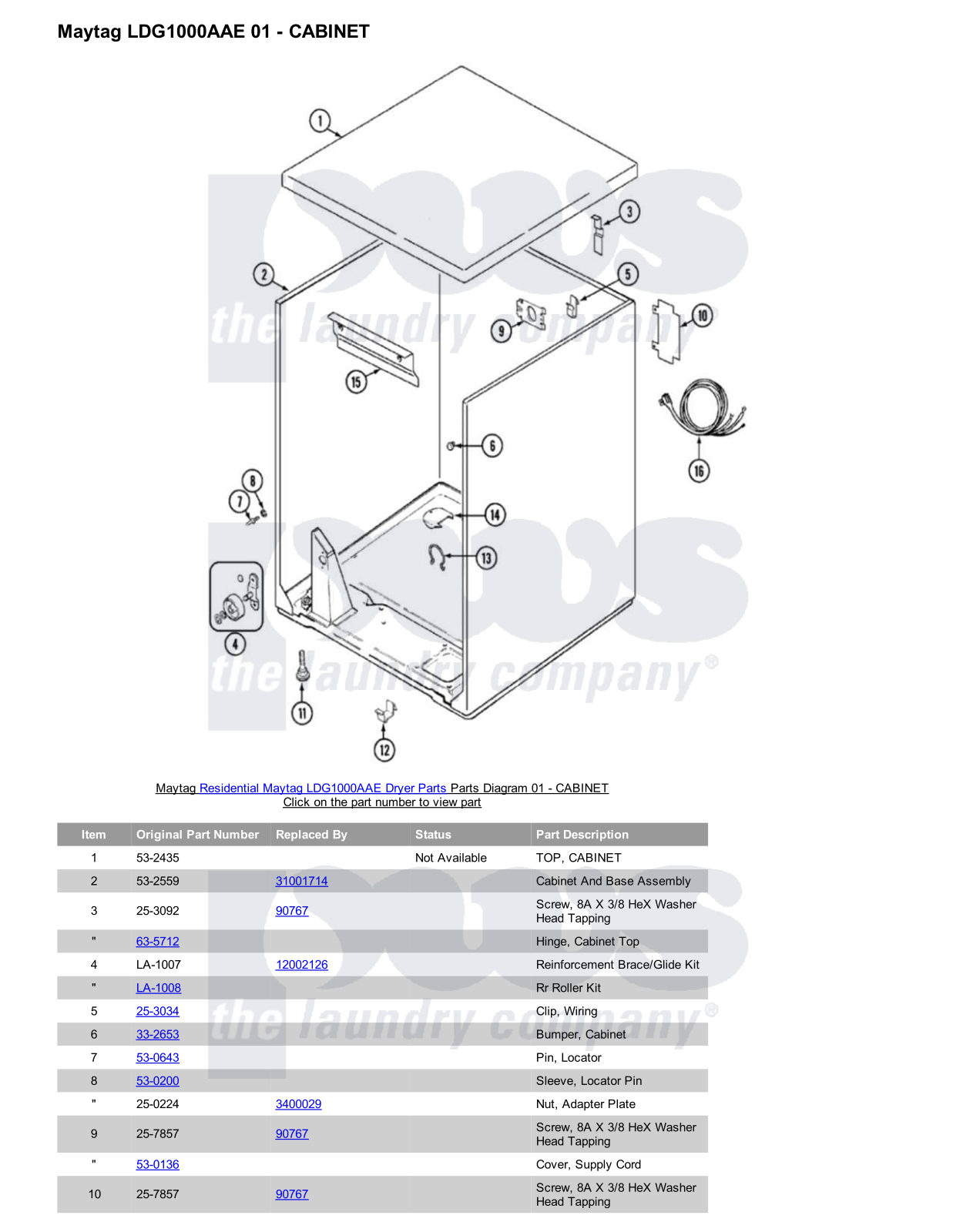 Maytag LDG1000AAE Parts Diagram