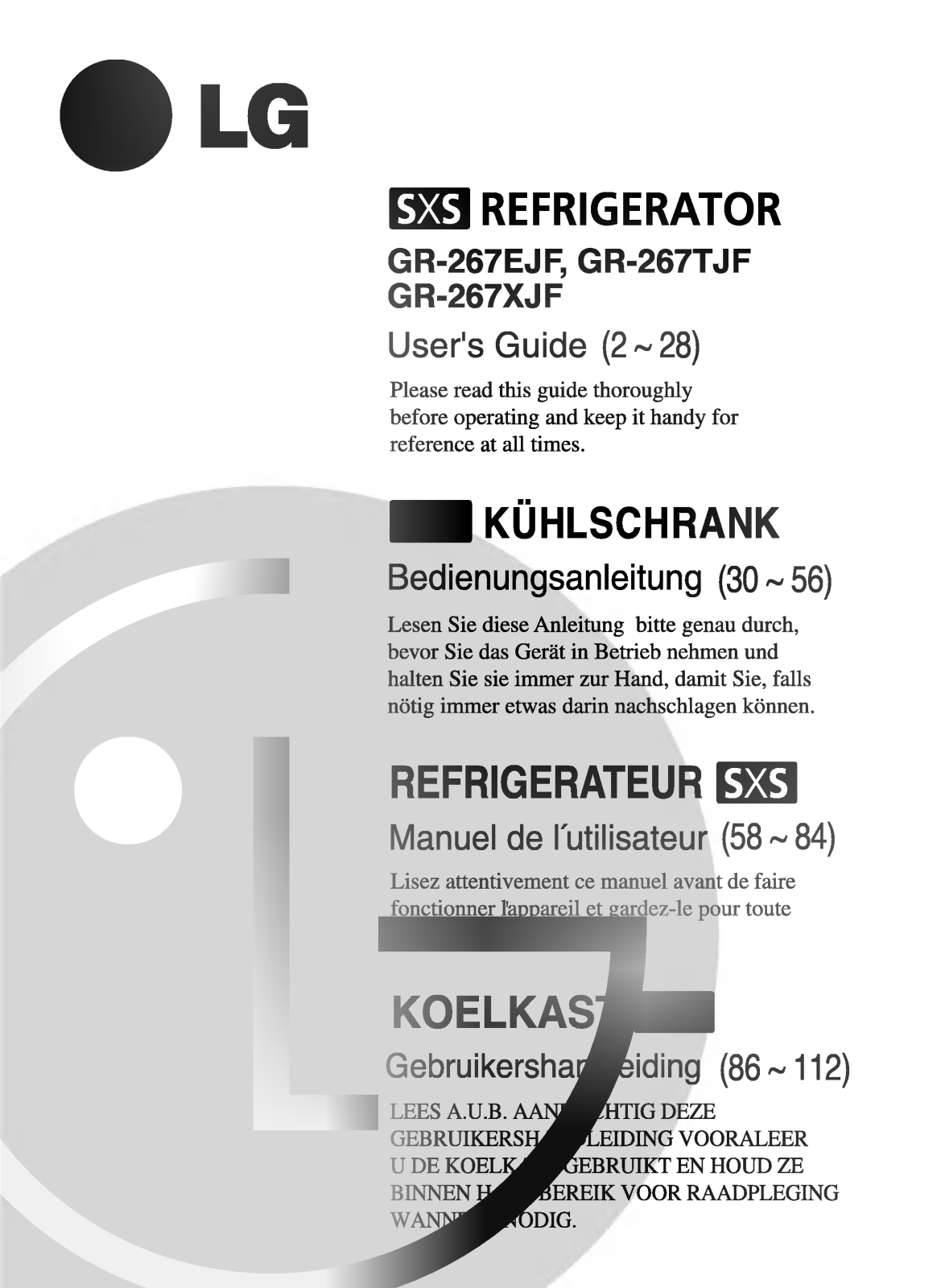 LG GR-L267DTQ User Guide