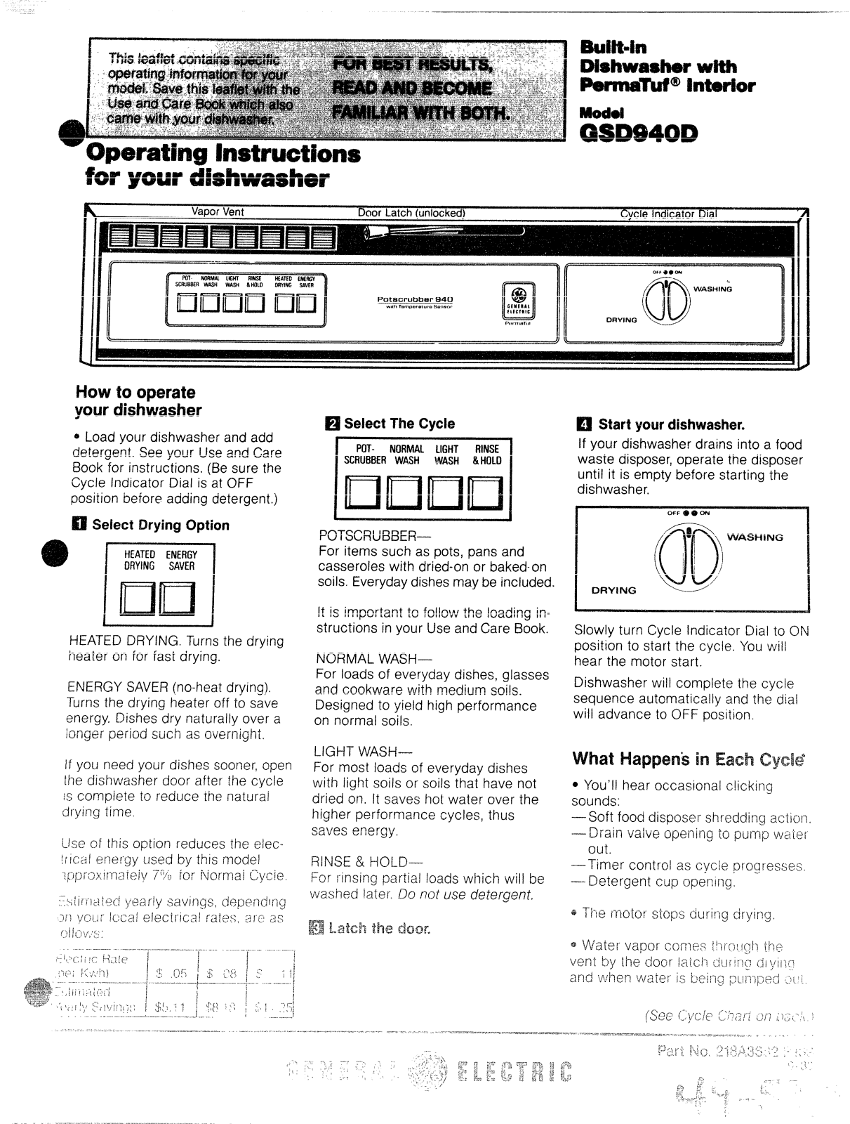 GE GSD940D Operating Instructions