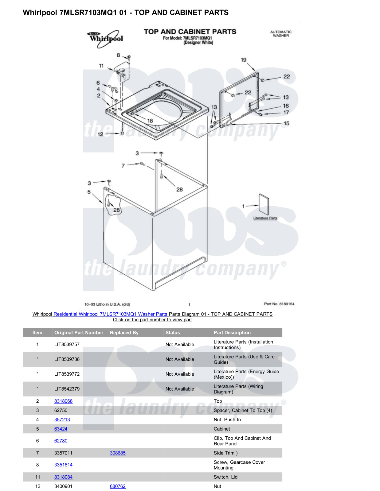 Whirlpool 7MLSR7103MQ1 Parts Diagram