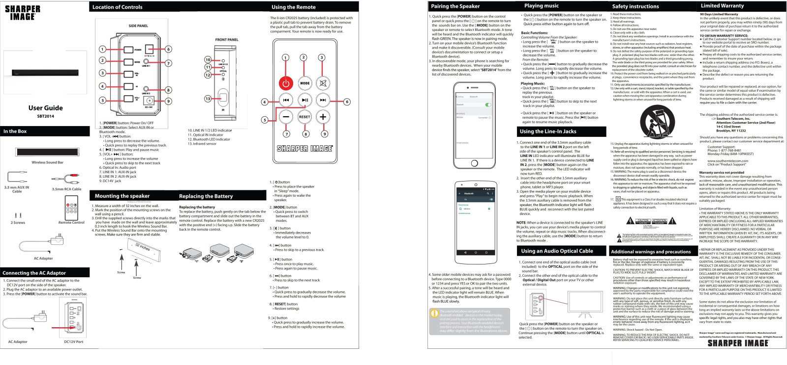 Sharper image SBT2014 User Manual