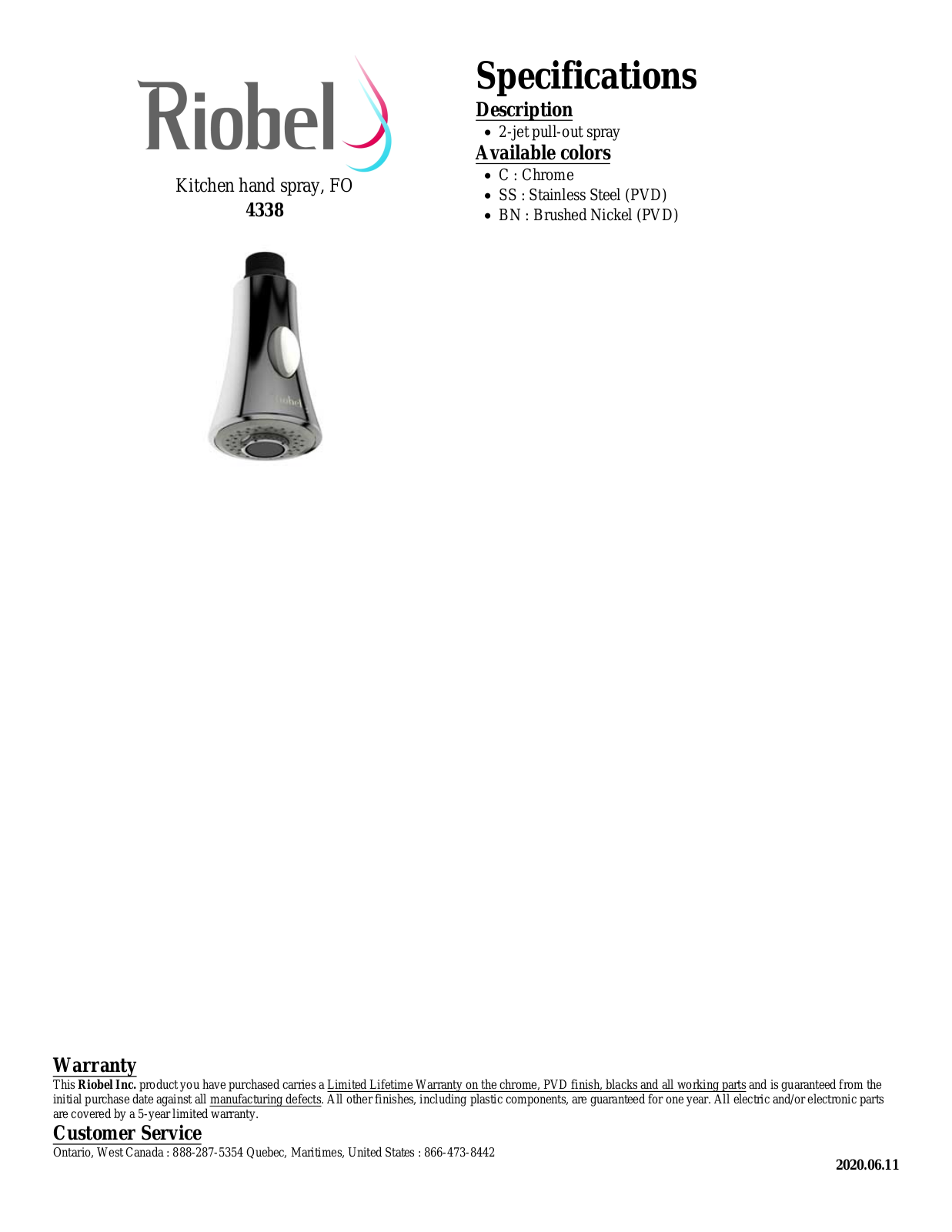Riobel 4338C, 4338SS Specifications - ManualMachine.com