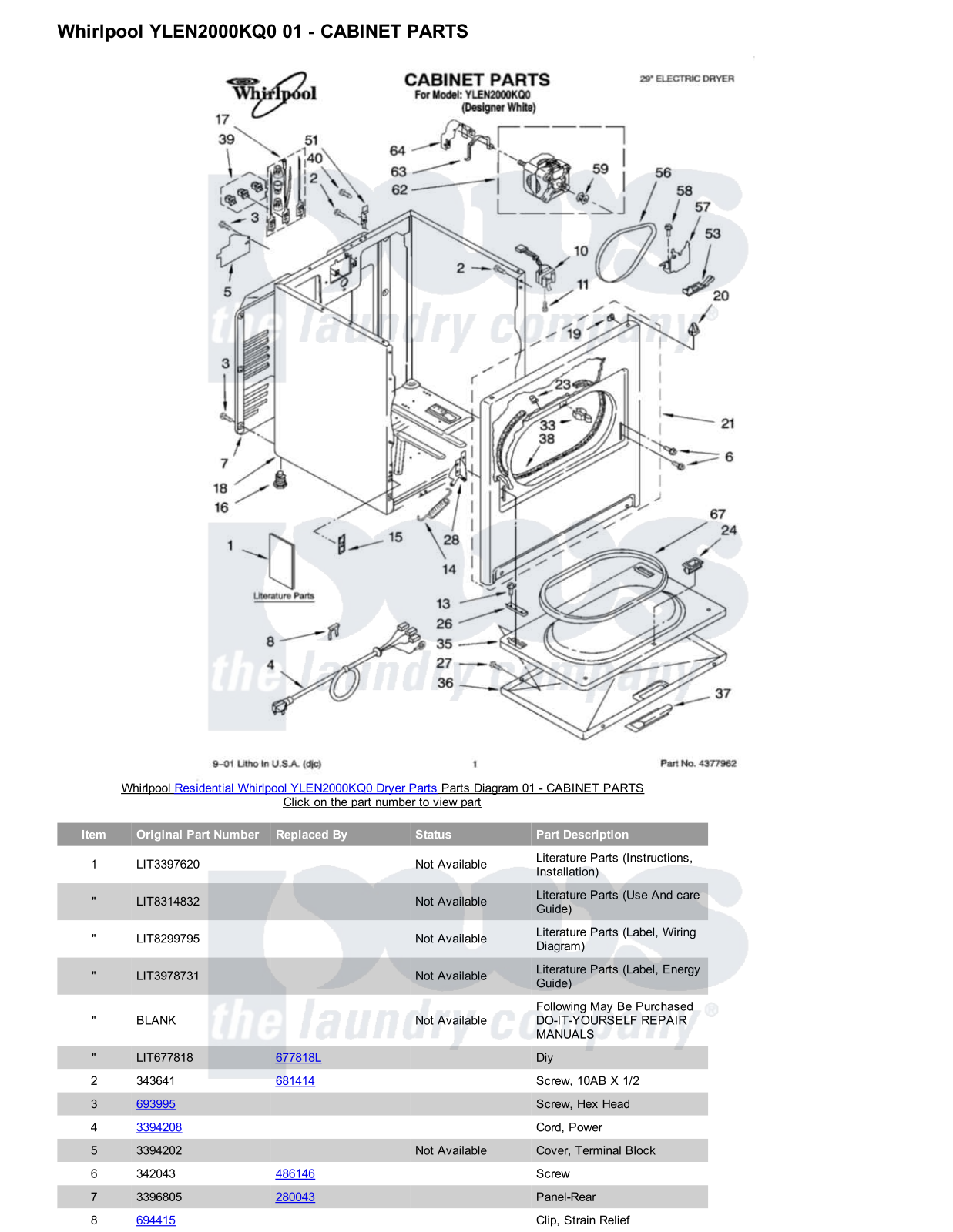 Whirlpool YLEN2000KQ0 Parts Diagram