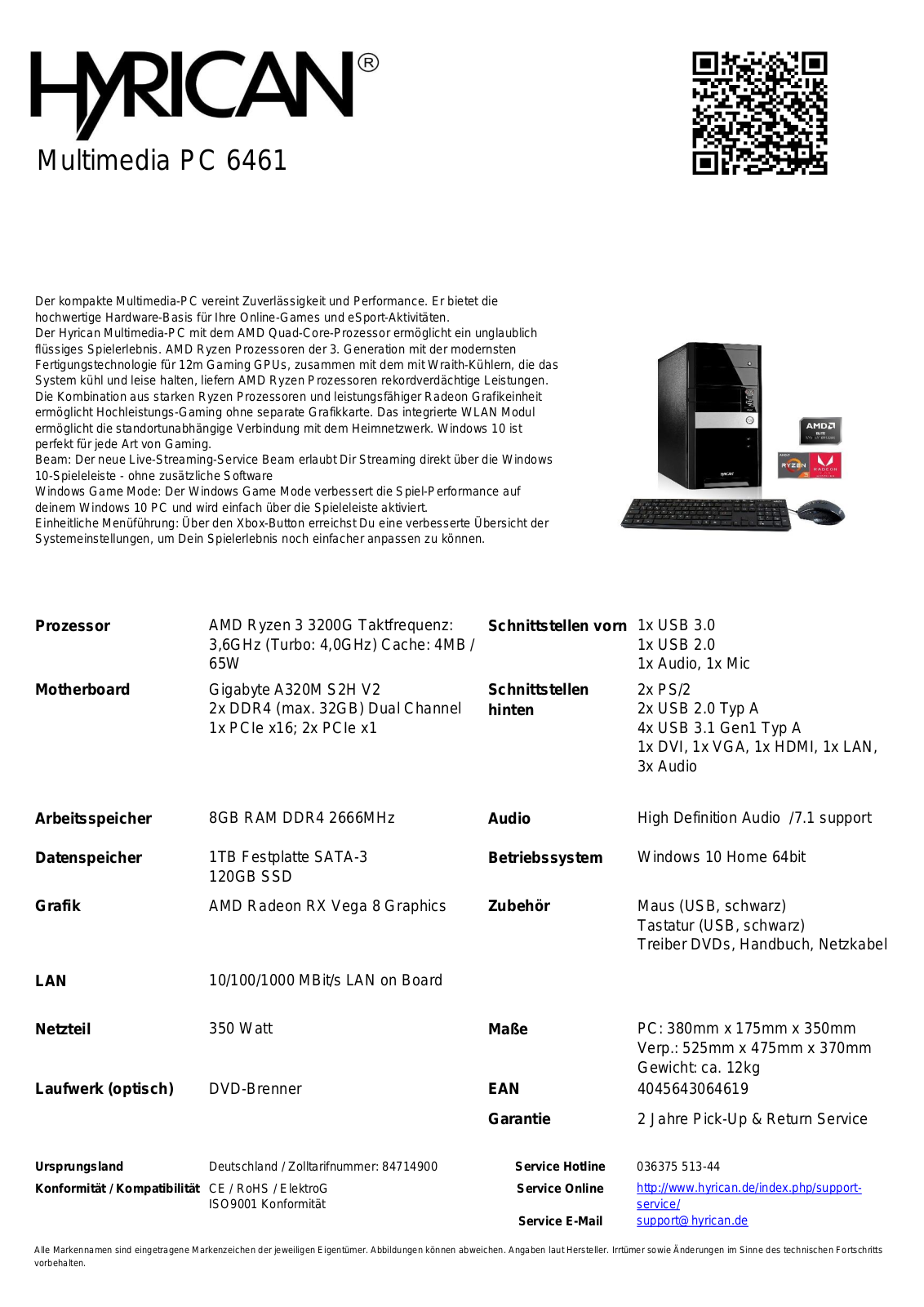 Hyrican Home-Office PC 6461 Technical data