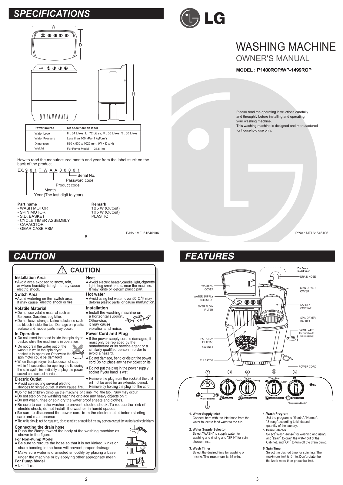 LG WP-1499ROP Instruction manual