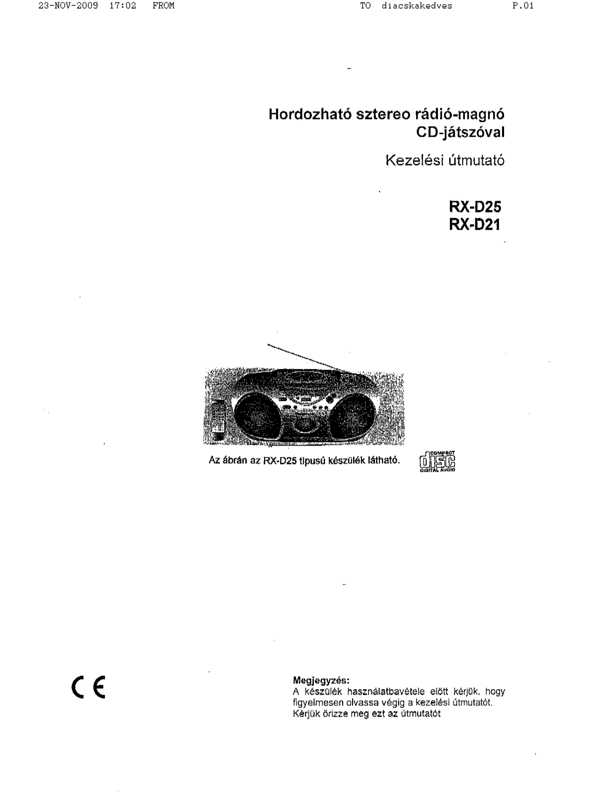 Panasonic RX-D25, RX-D21 User Manual