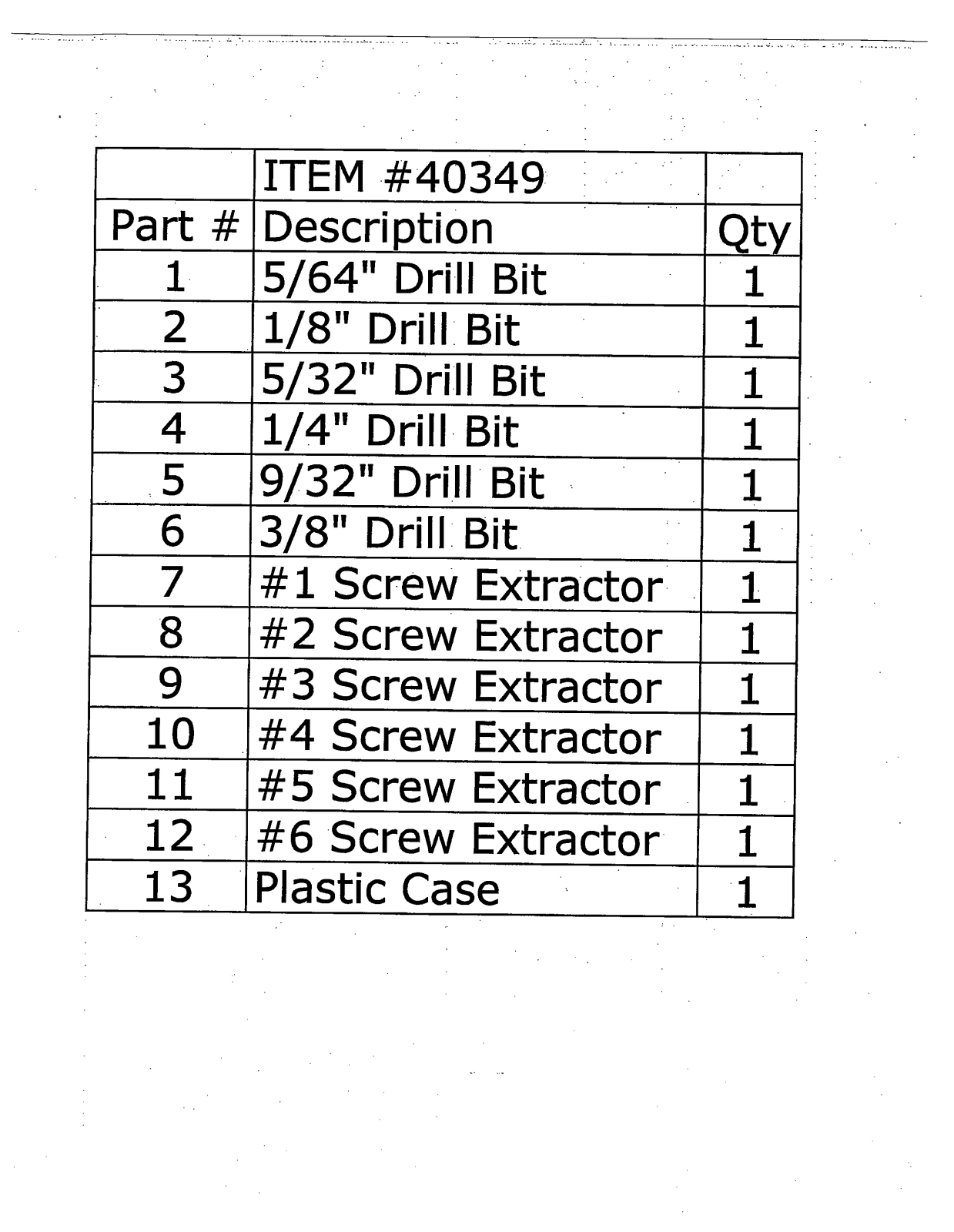 Harbor Freight Tools Screw Extractor Set 12 Pc Product manual