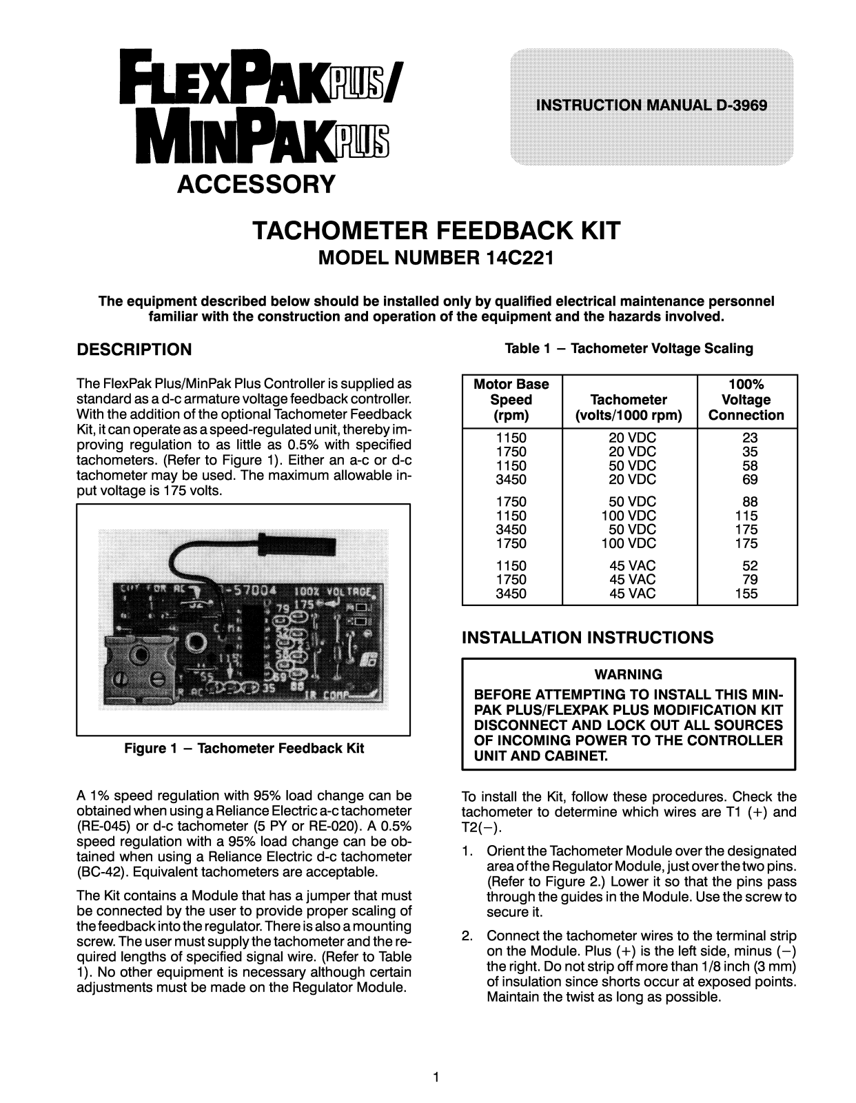 Rockwell Automation FlexPak Plus/MinPak Plus Tachometer Feedback User Manual