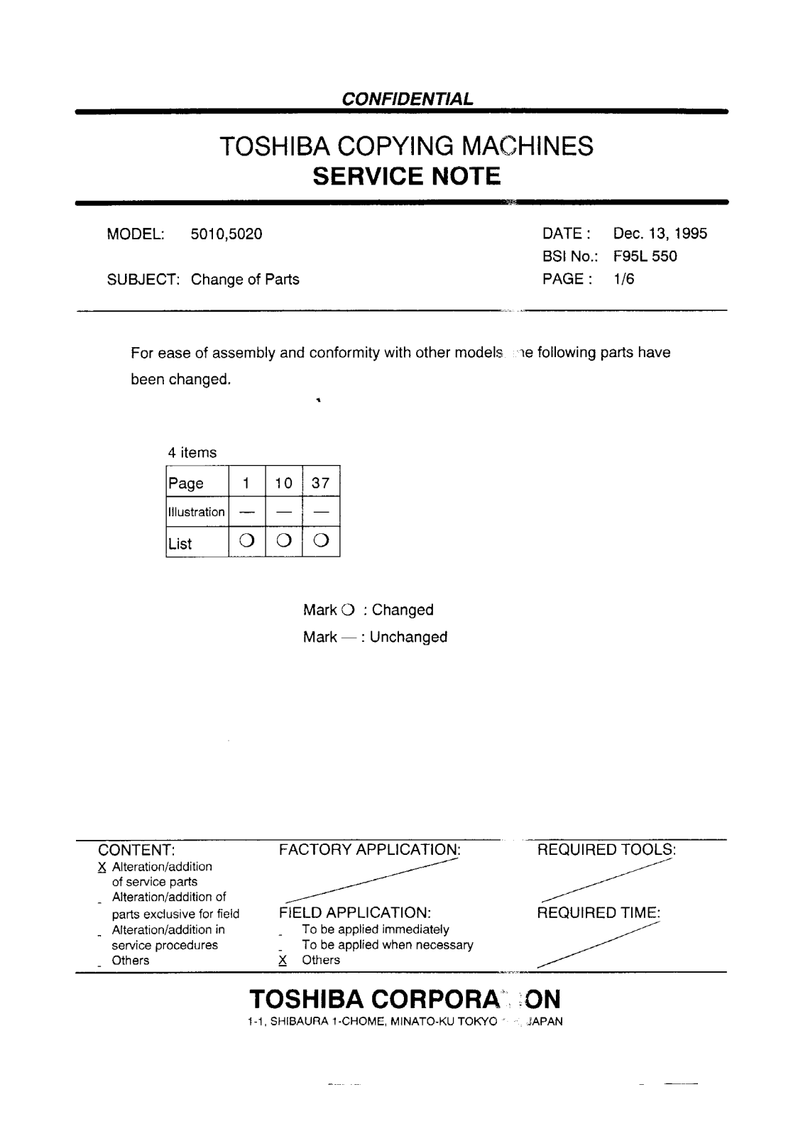 Toshiba f95l550 Service Note