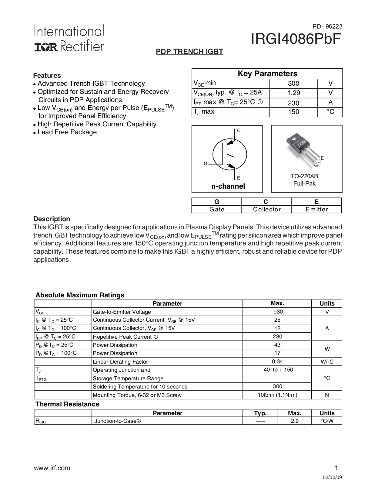 Datasheet IRGI4086PBF Specification - ManualMachine.com