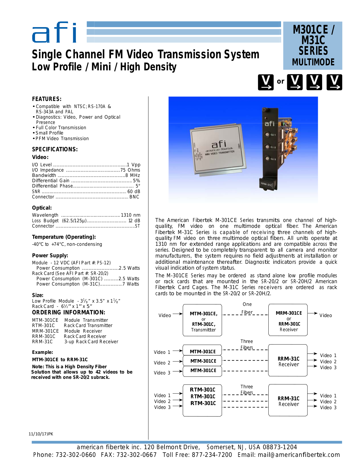 American Fibertek MTM-301CE, MRM-301CE Specsheet