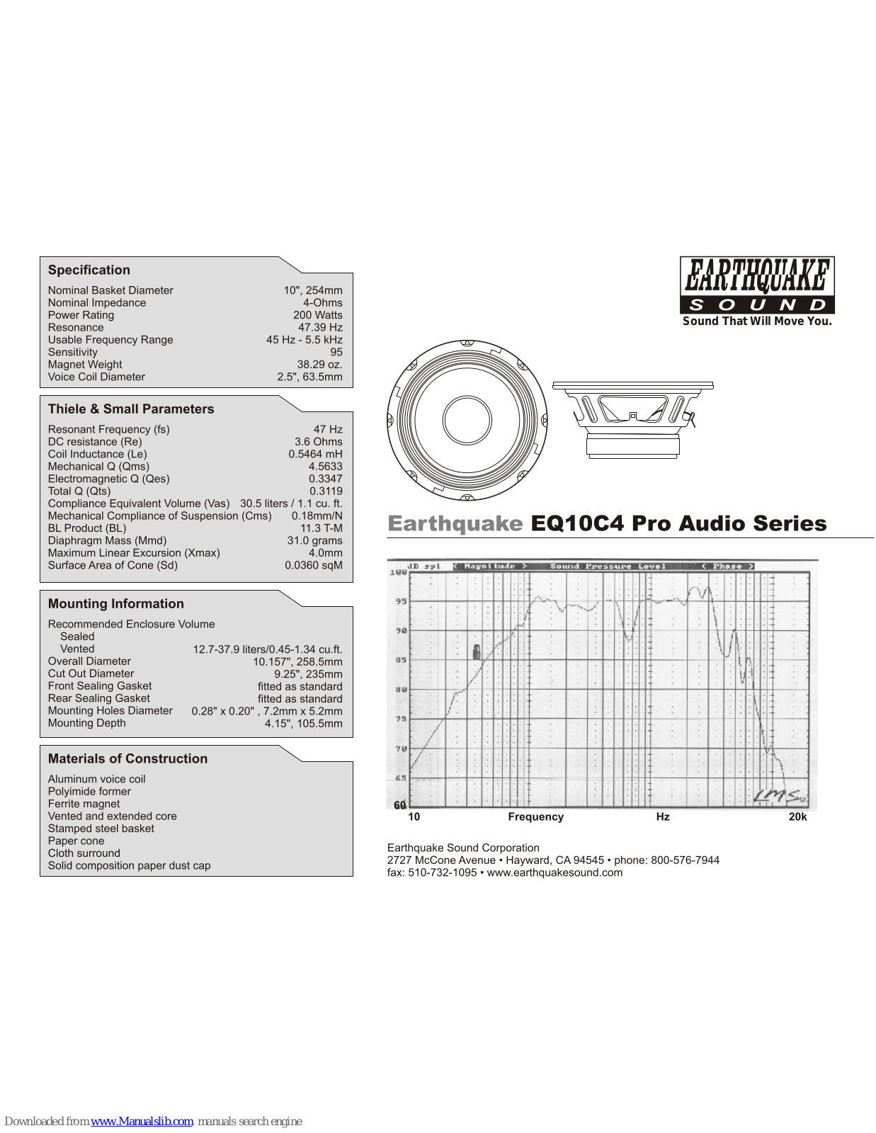 EarthQuake EQ10C4 Specifications