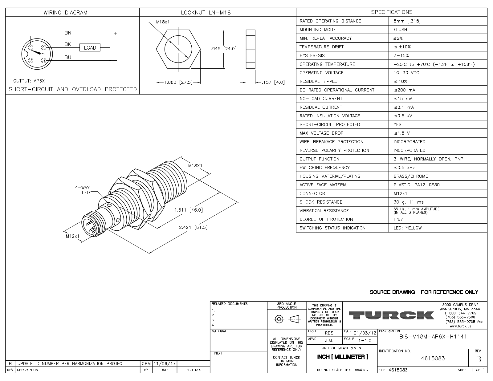 Turck BI8-M18M-AP6X-H1141 Data Sheet