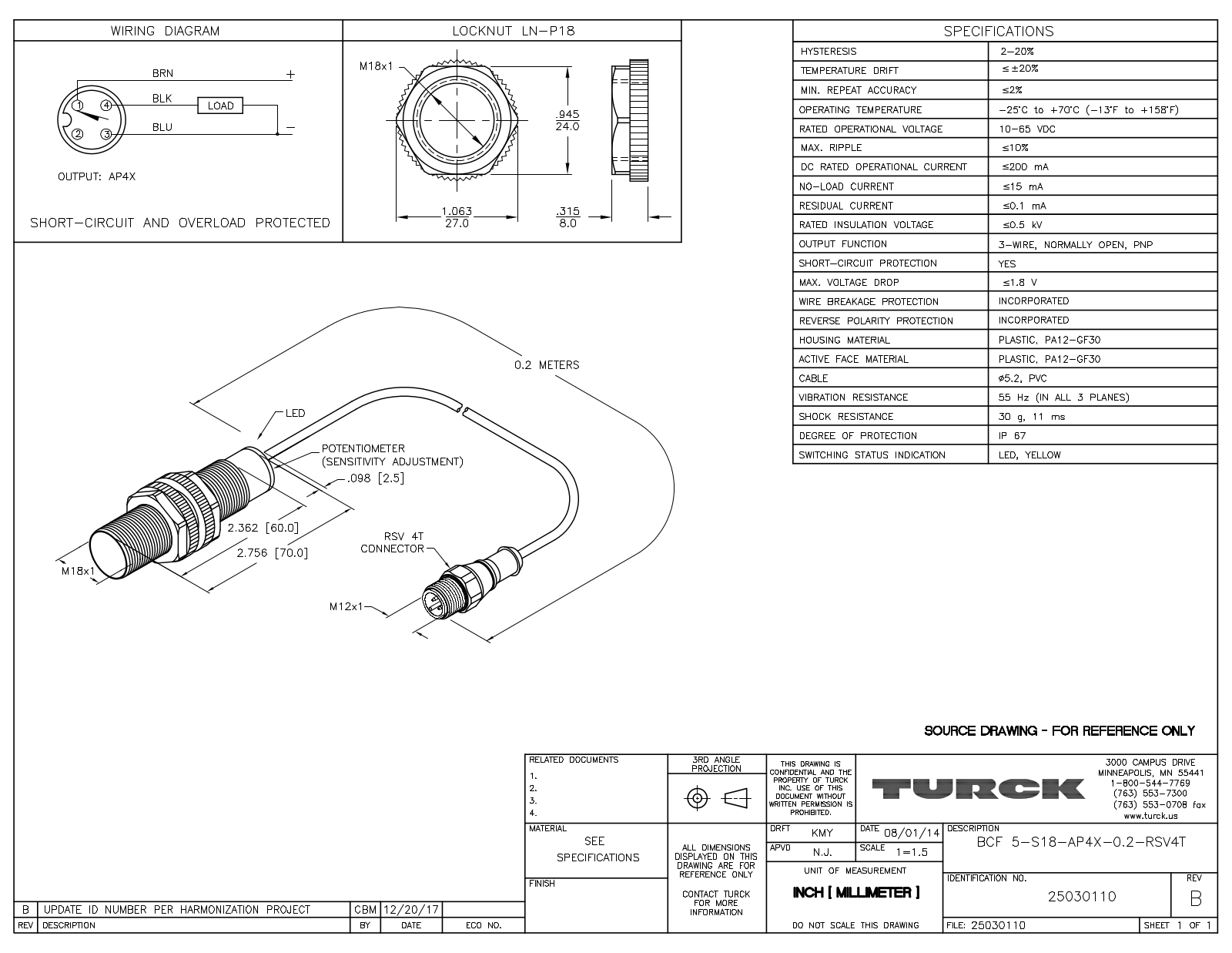 Turck BCF5-S18-AP4X-0.2-RSV4T Data Sheet