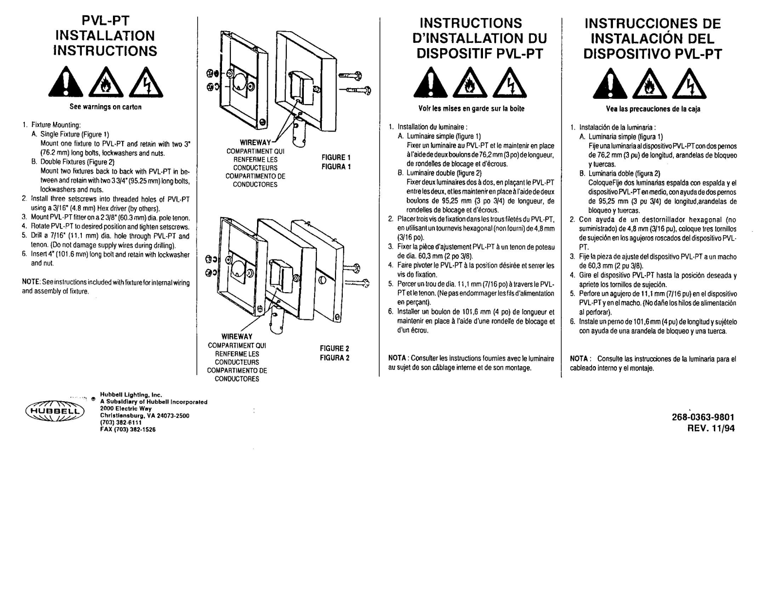 Hubbell Lighting PVL-PT-B User Manual