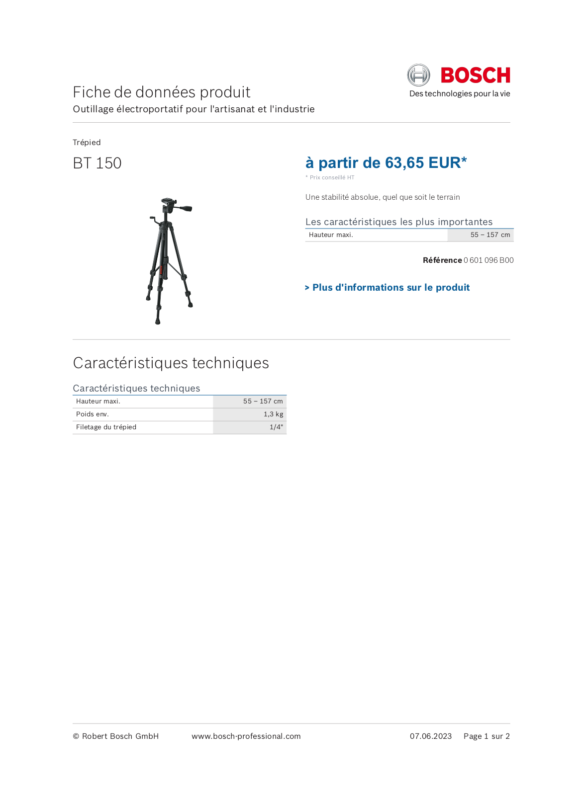 Bosch BT 150 Professional Specification - ManualMachine.com