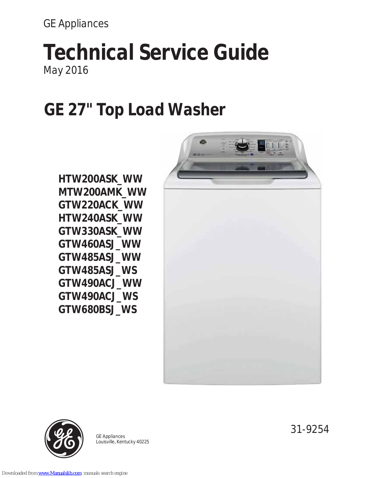 GE MTW200AMK_WW, GTW330ASK_WW, HTW240ASK_WW, GTW220ACK_WW, GTW460ASJ_WW Technical Service Manual