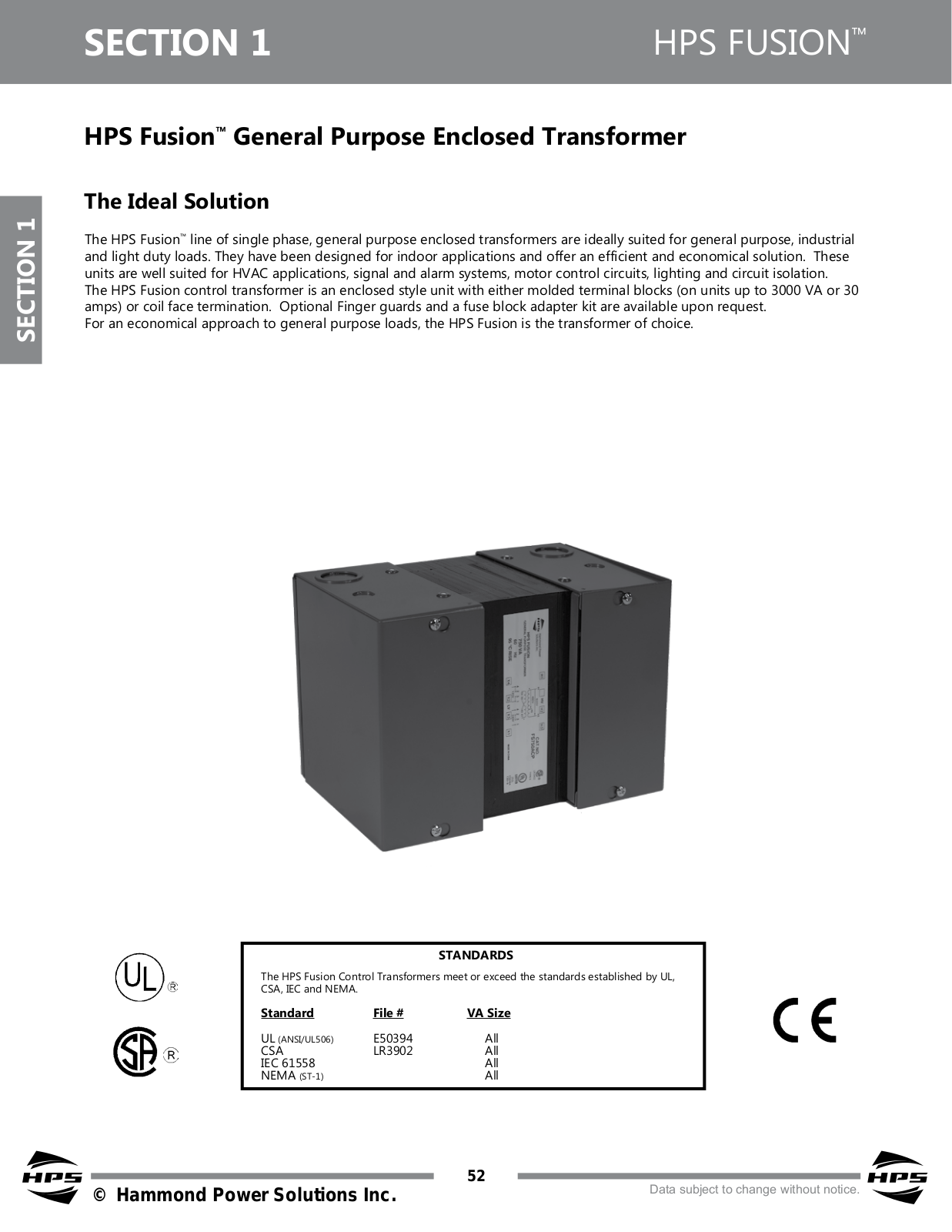 Hammond Power Solutions HPS FUSION General Product Line Information