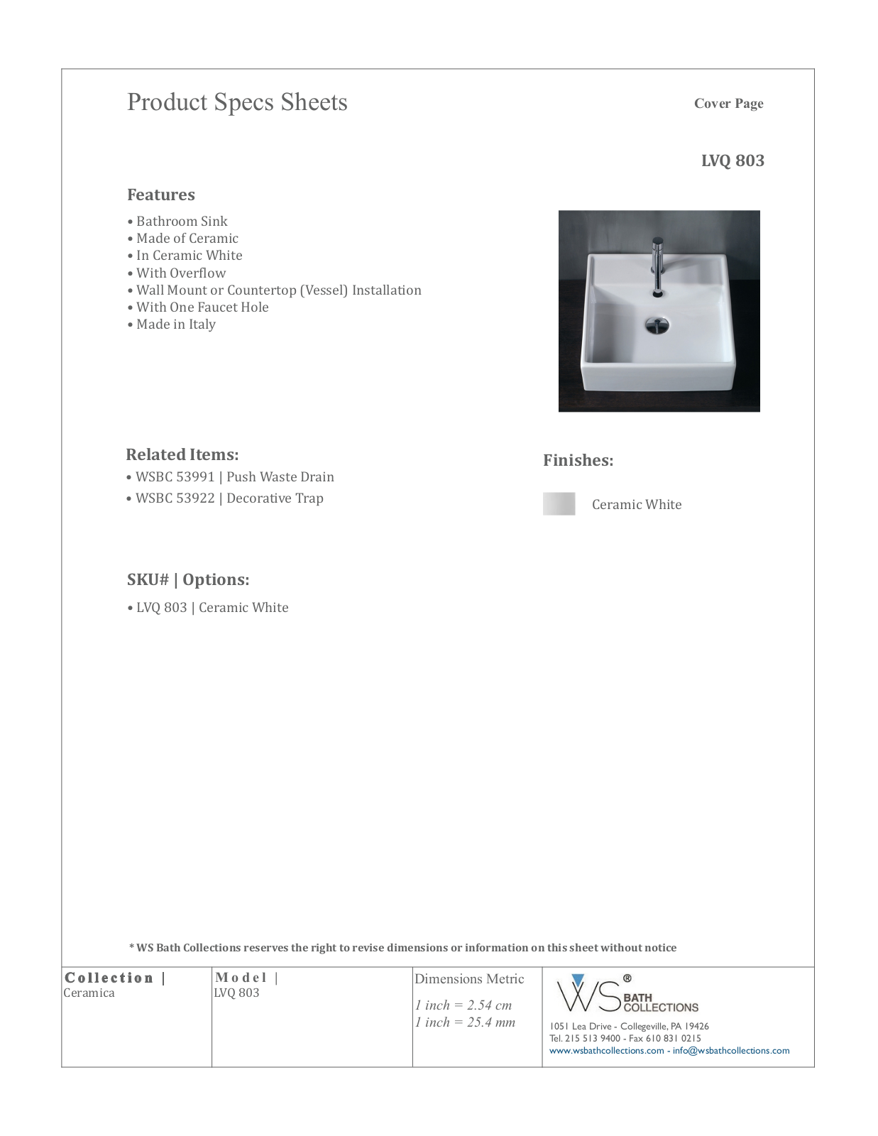 WS Bath Collections WSO1025 Specifications - ManualMachine.com