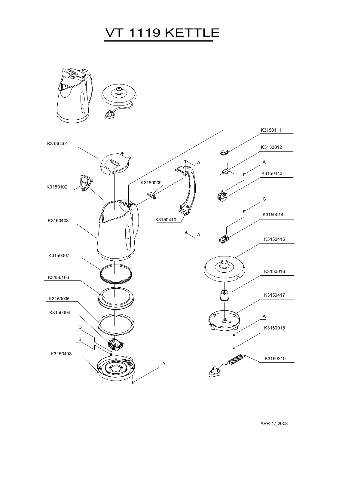Vitek VT 1119 Exploded drawing