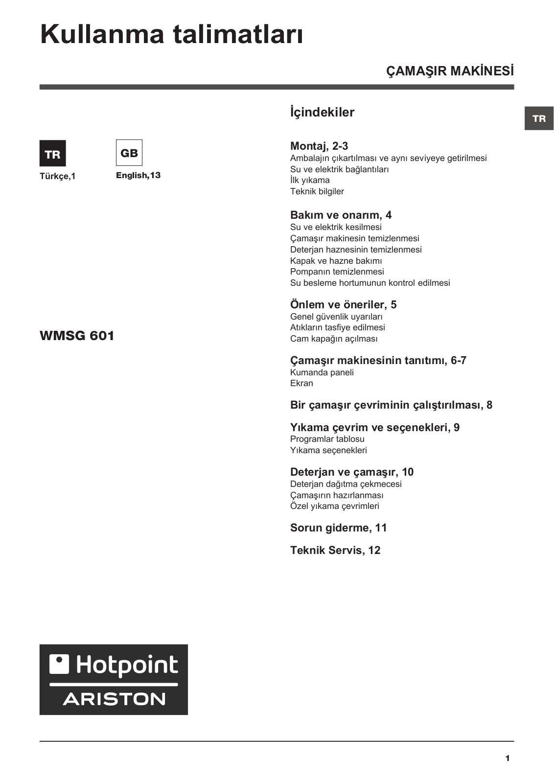 HOTPOINT/ARISTON WMSG 601 TK User Manual