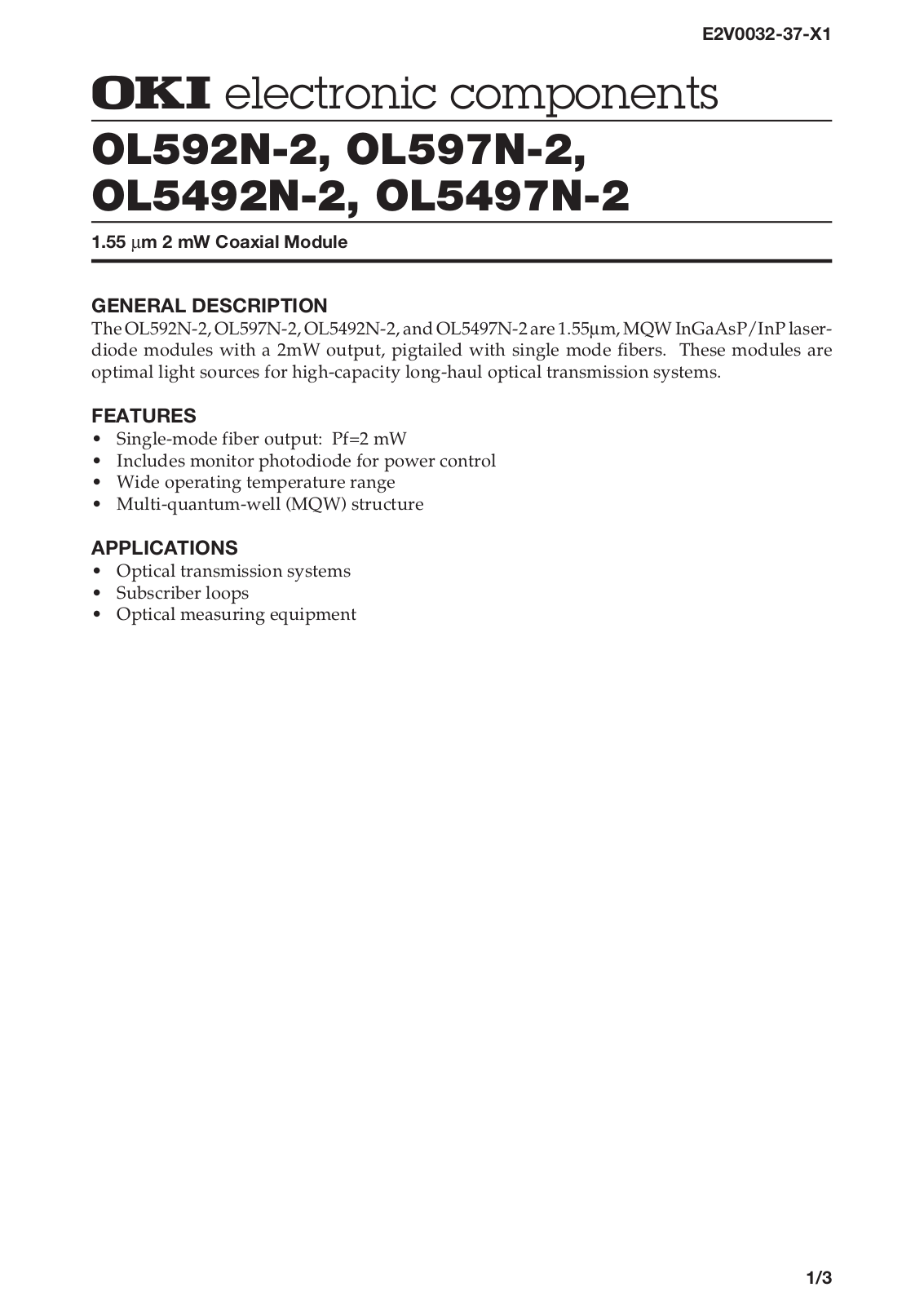 OKI OL597N-2, OL5492N-2, OL5497N-2, OL592N-2 Datasheet