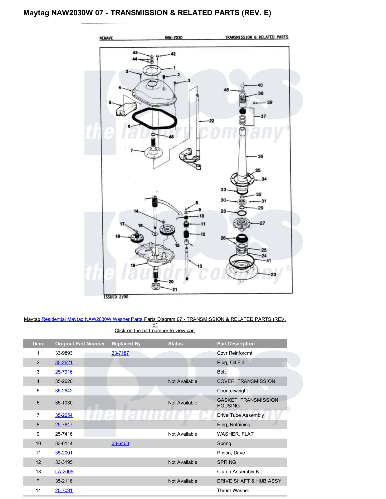 Maytag NAW2030W Parts Diagram