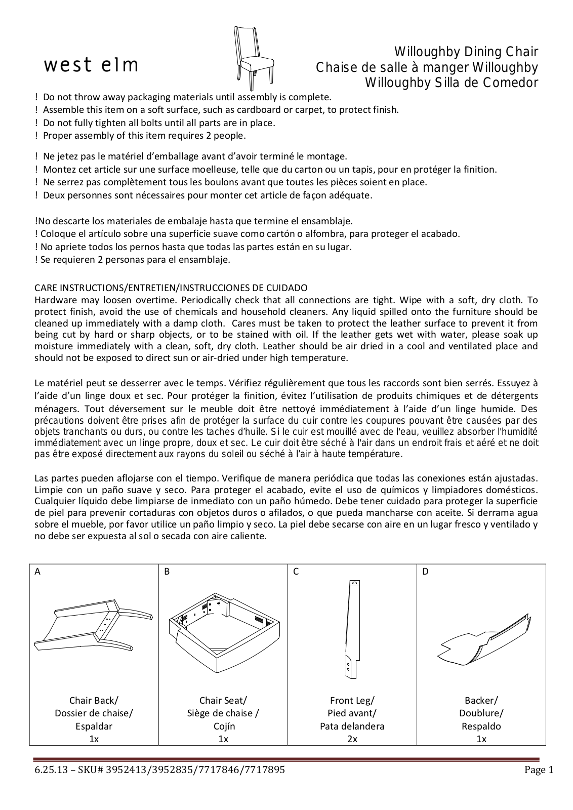 West Elm Willoughby Dining Chair Assembly Instruction