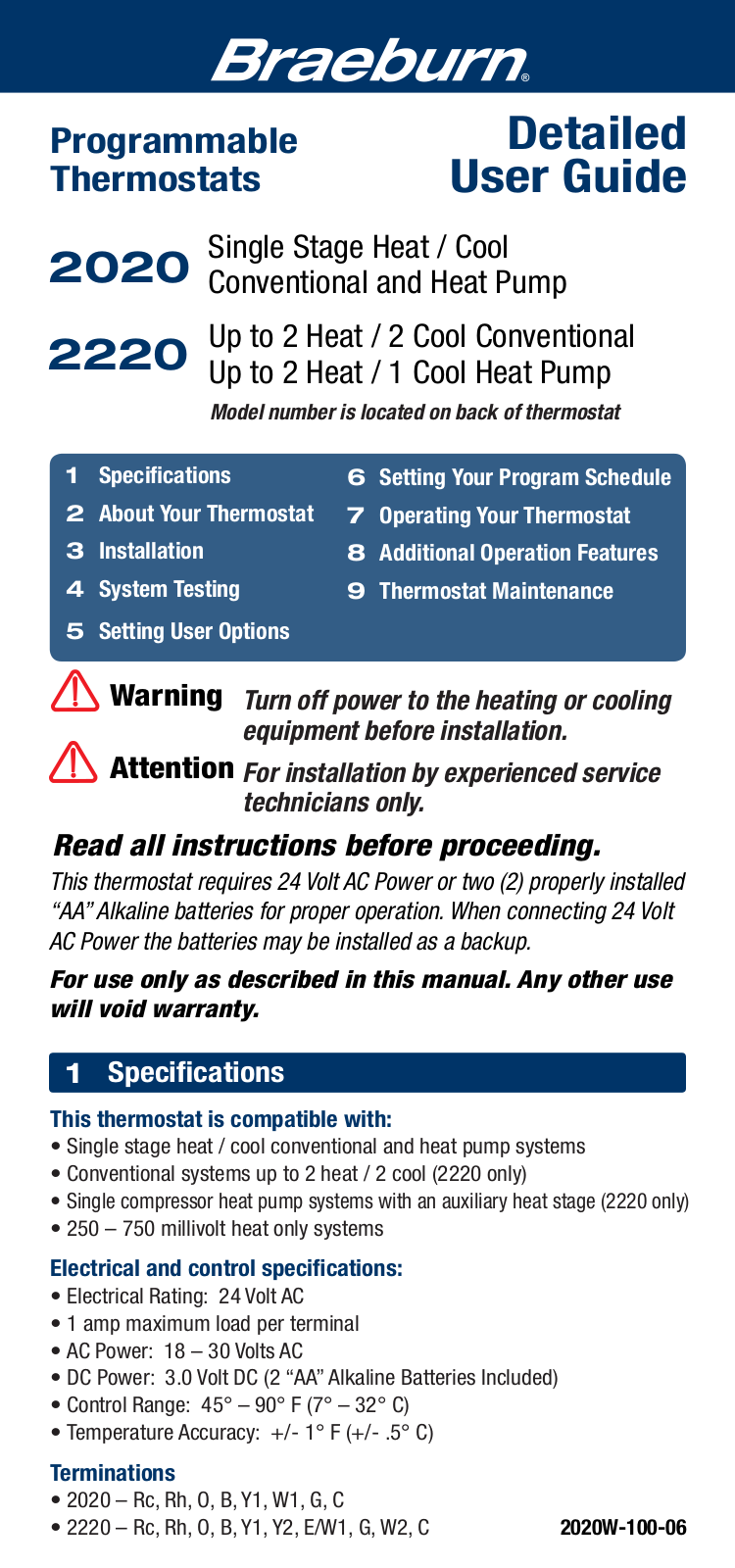 Braeburn 2220 User Manual