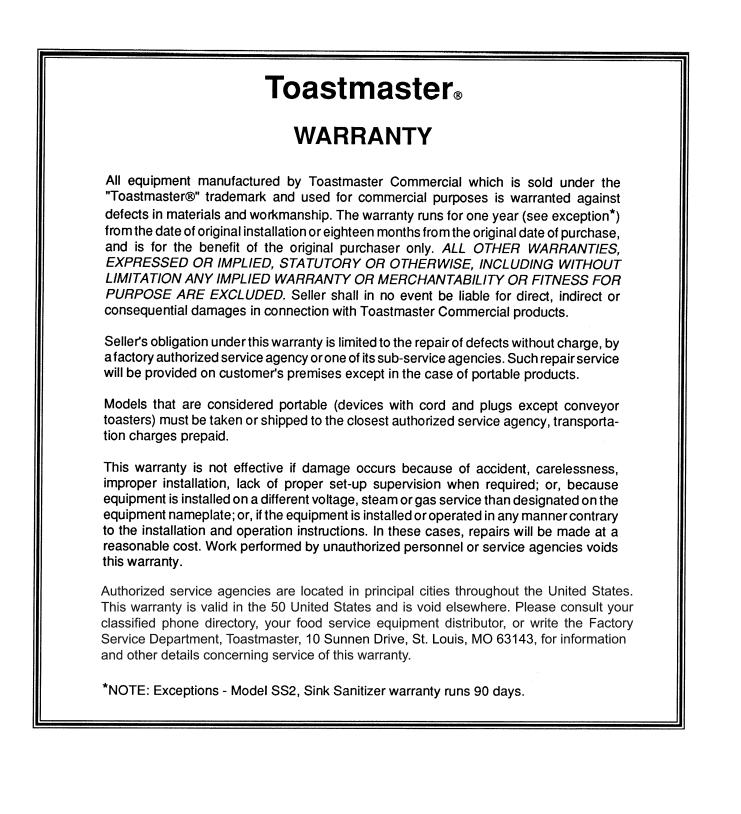Toastmaster 3A81D, 3A21D, 3B22D, 3A80A, 3C84A User Manual