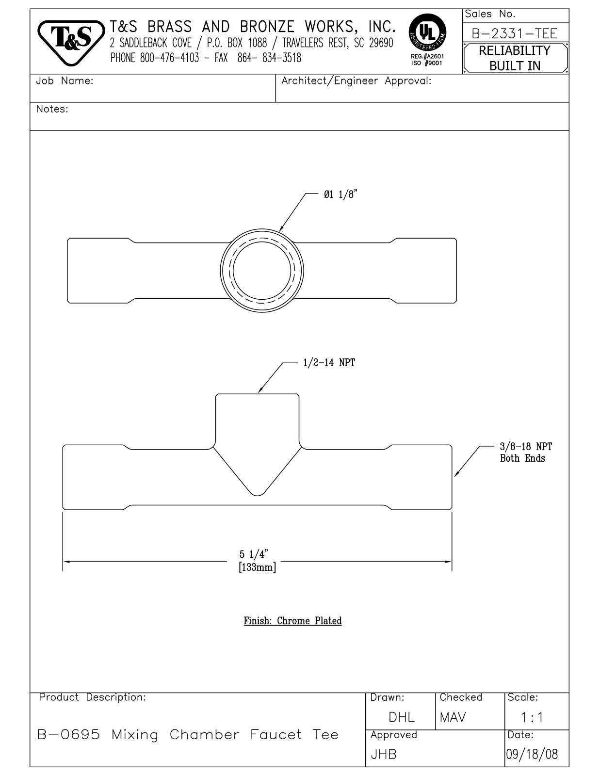 T & S Brass & Bronze Works B-2331-TEE General Manual