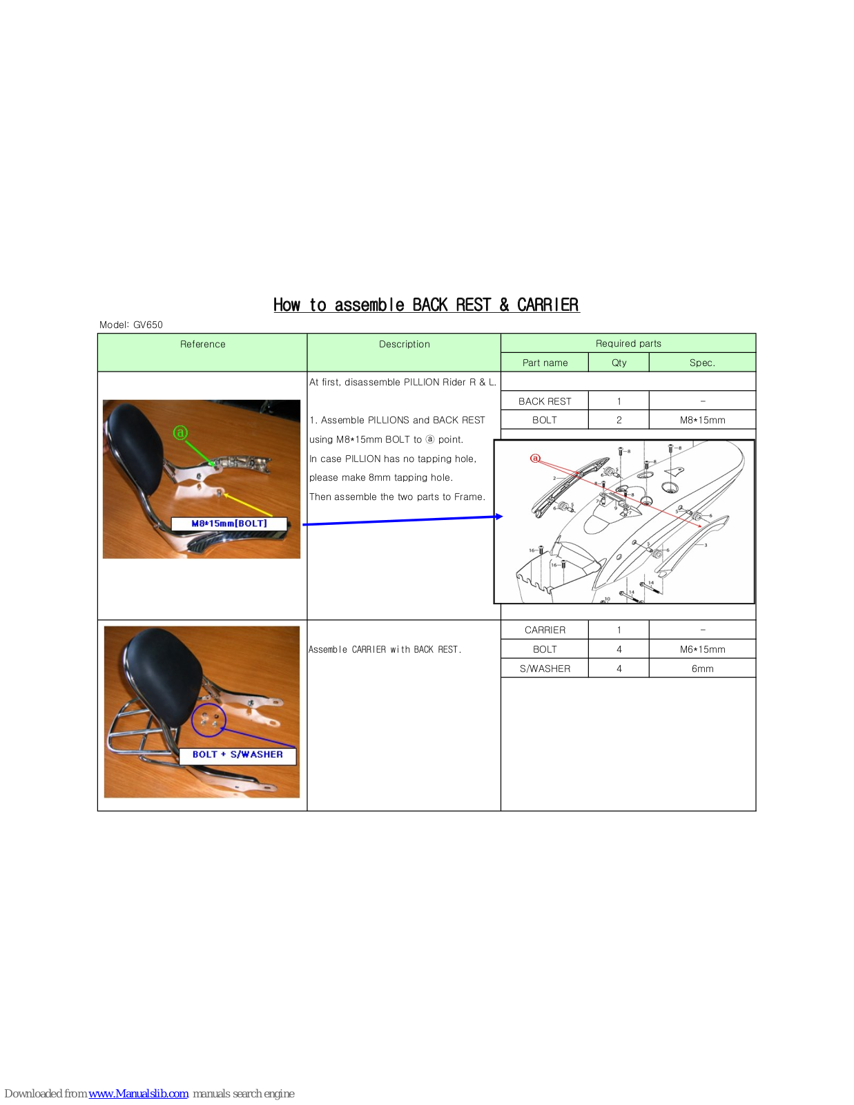 HYOSUNG GV 650 Assembly Sheet