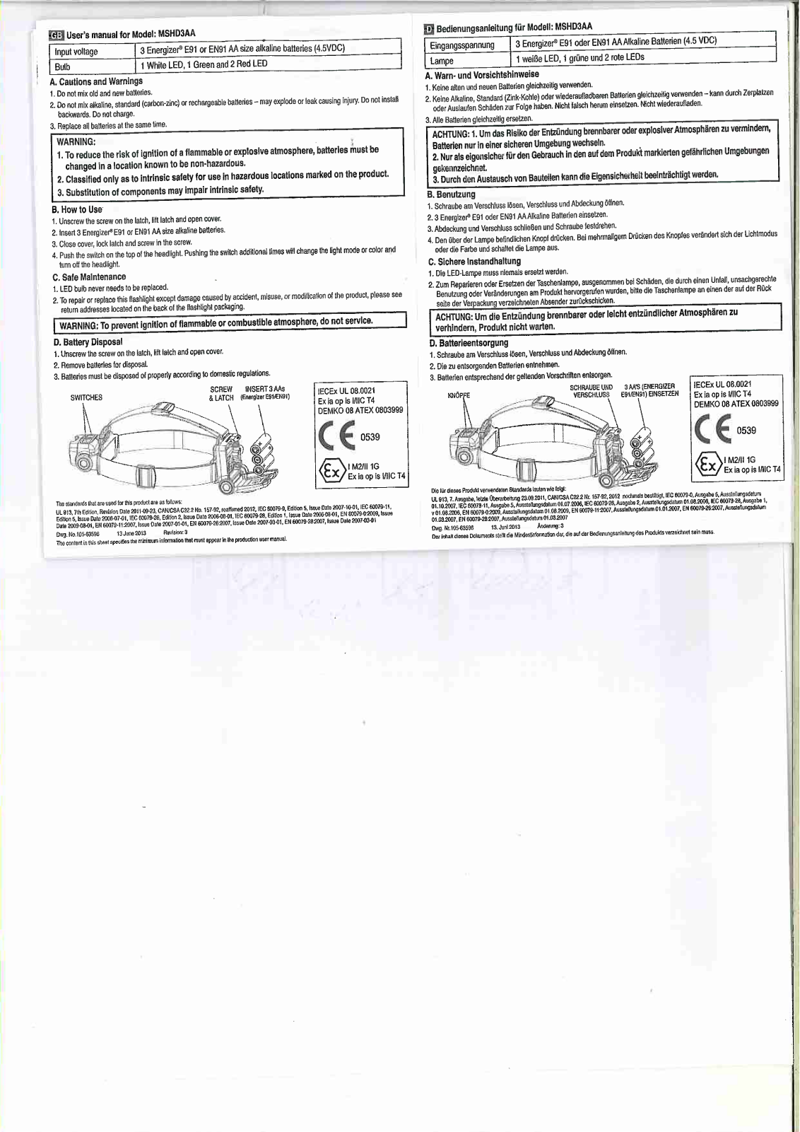 Energizer MSHD3AA User guide