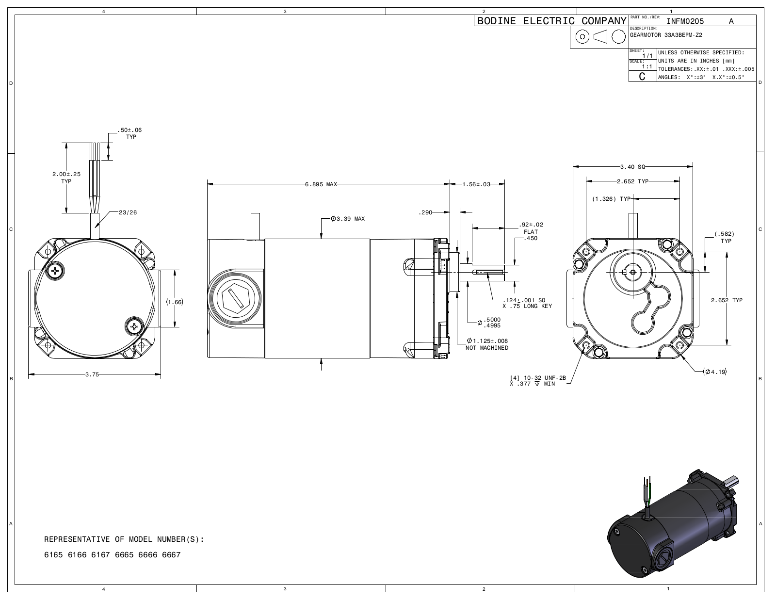 Bodine 6165, 6166, 6167, 6665, 6666 Reference Drawing