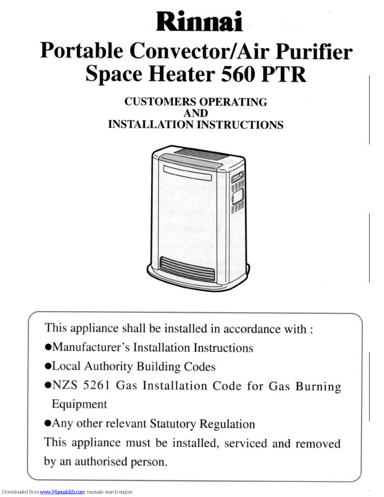 Rinnai 560 PTR Operating And Installation Instructions