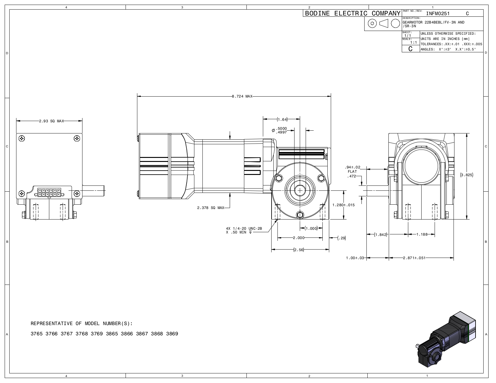 Bodine 3765, 3766, 3767, 3768, 3769 Reference Drawing