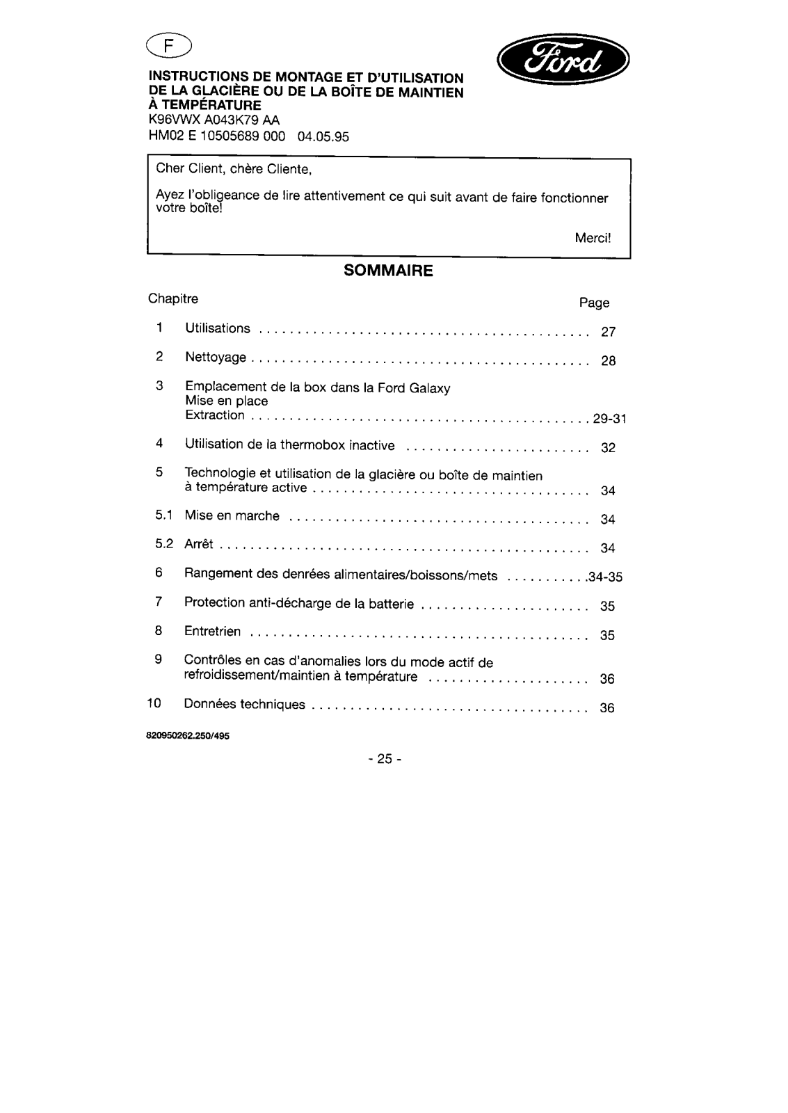 FORD RC080, RC1080 User Manual