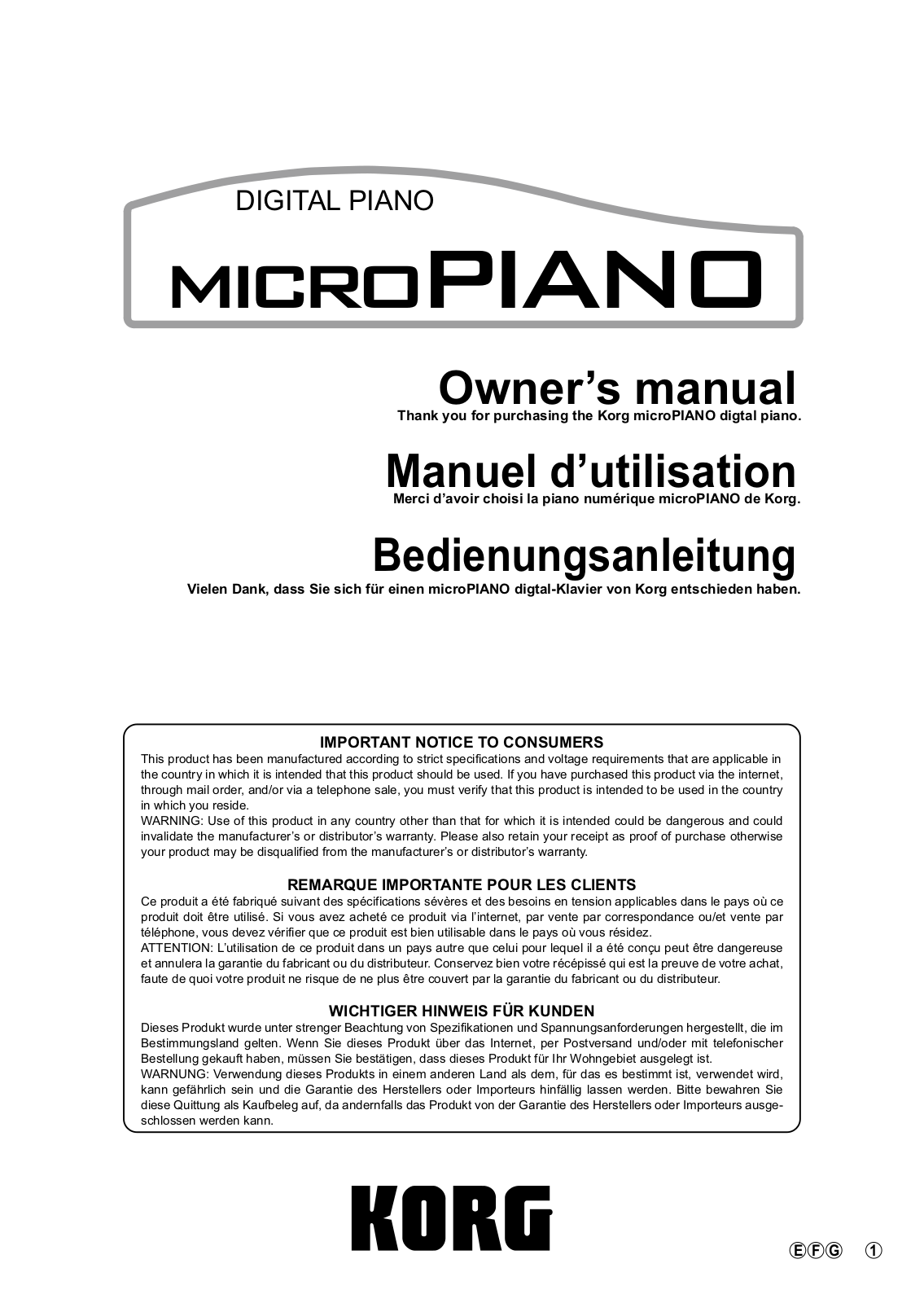 Korg E F G 1 User Manual