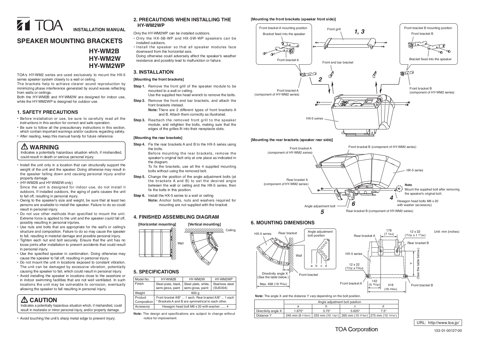 TOA HY-WM2B Installation Guide